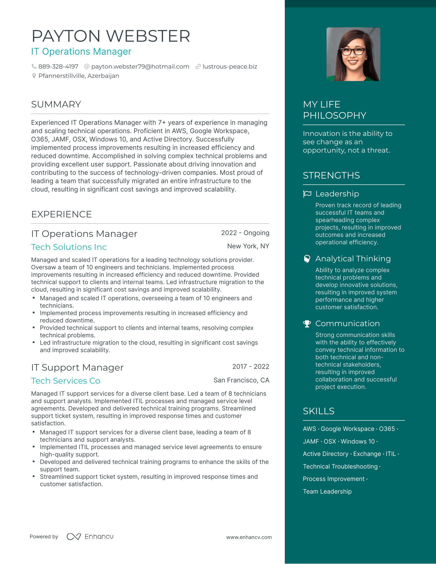 Modern IT Operations Manager Resume Example