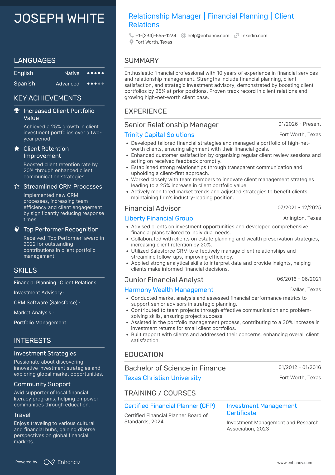 Relationship Manager resume example