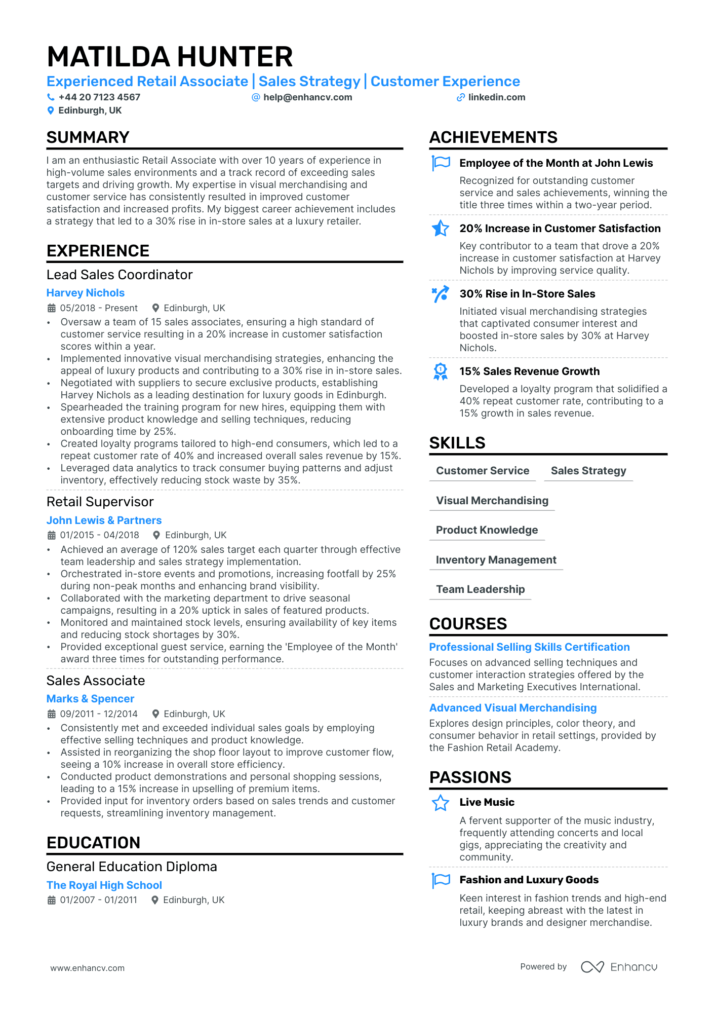 Retail Worker cv example