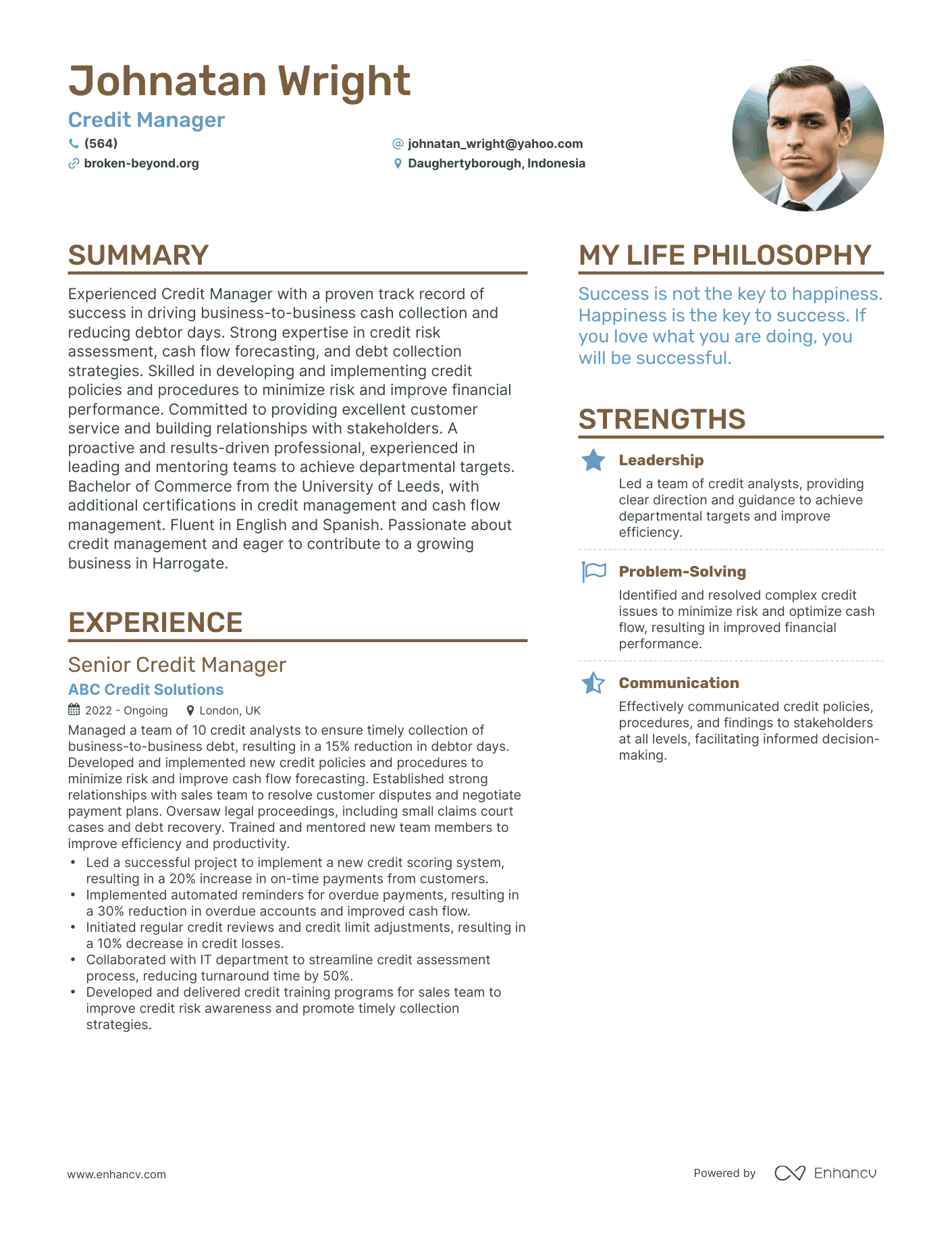 Modern Credit Manager Resume Example