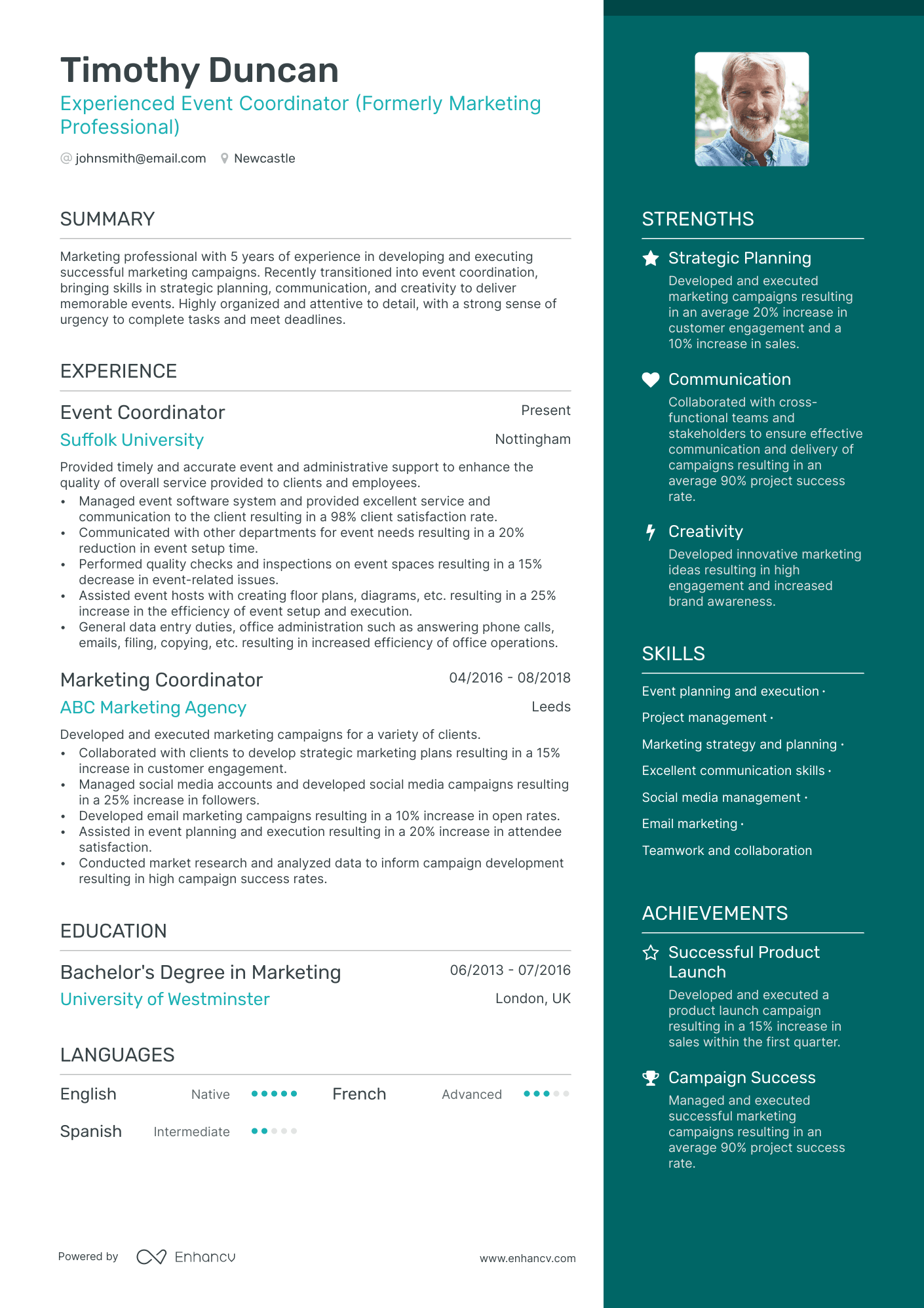Experienced Event Coordinator (Formerly Marketing Professional) CV example