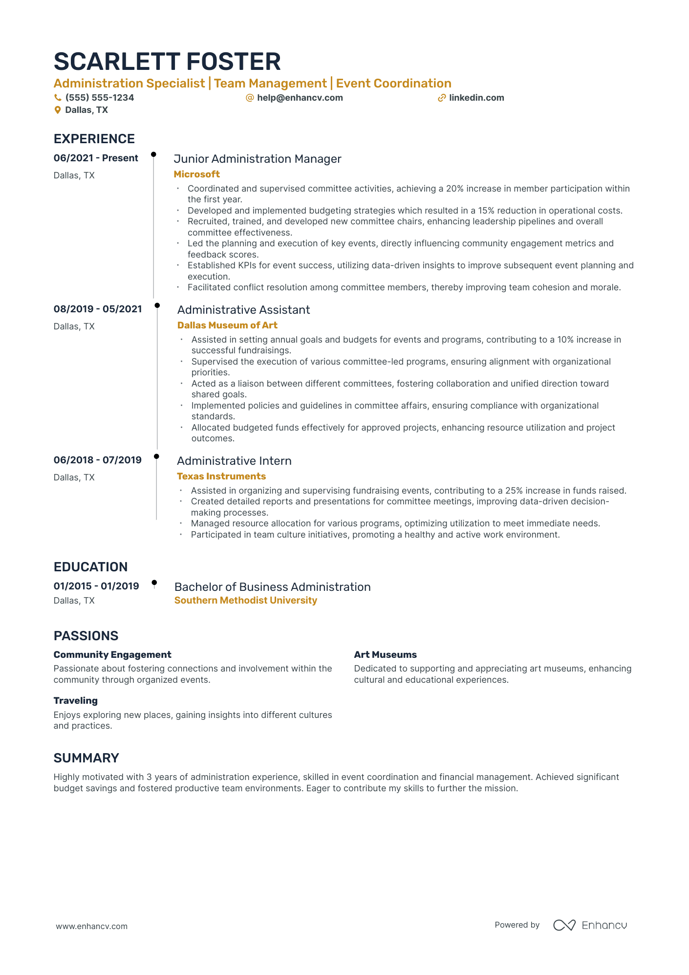 Director of Administration resume example