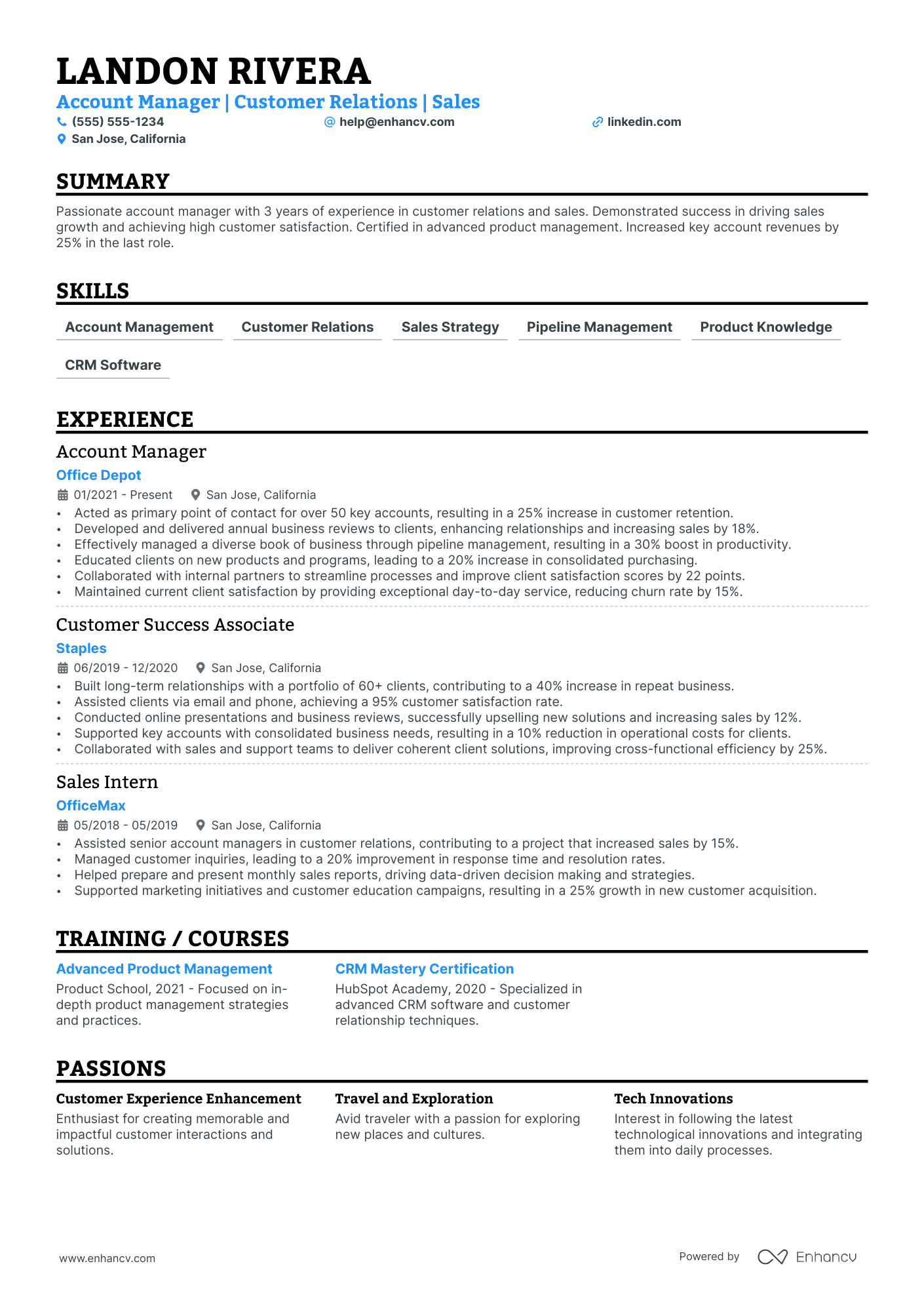 Inside Sales Account Manager resume example