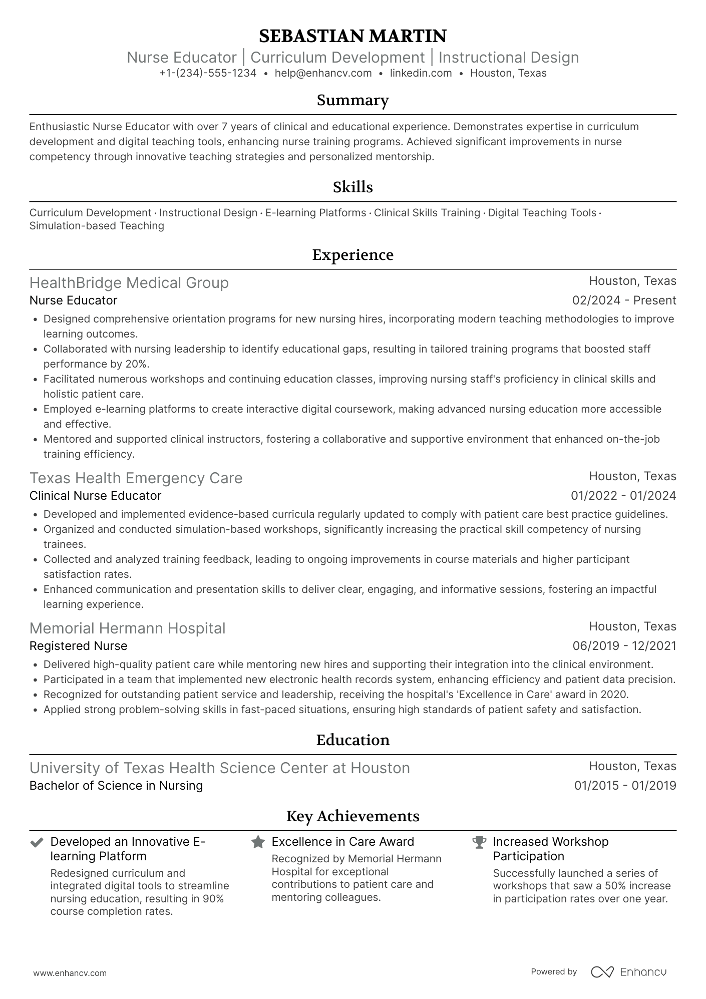 Nurse Educator resume example