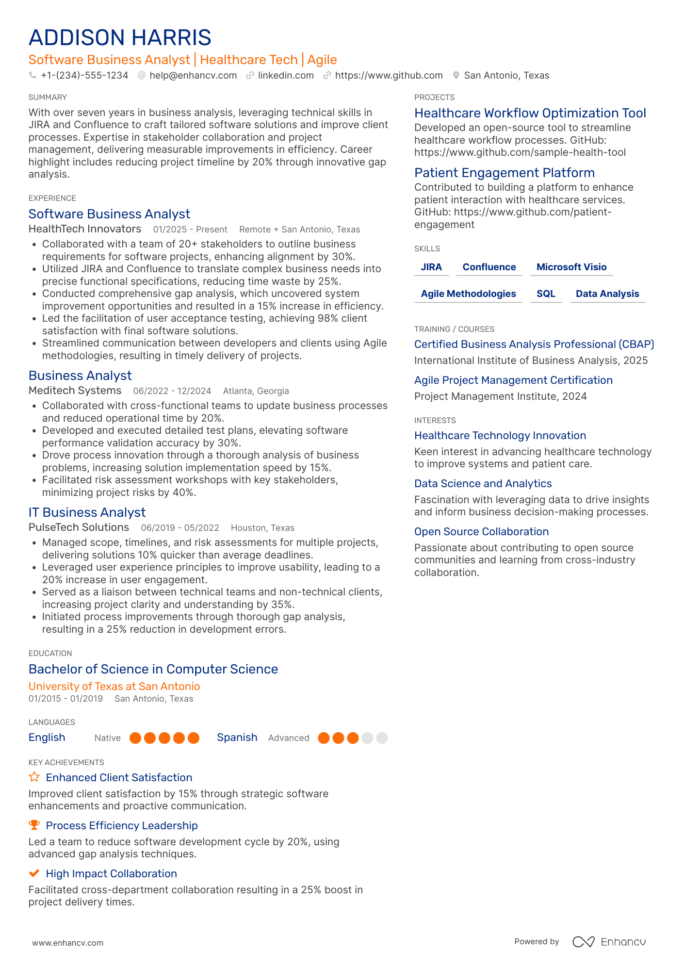 Software Business Analyst resume example