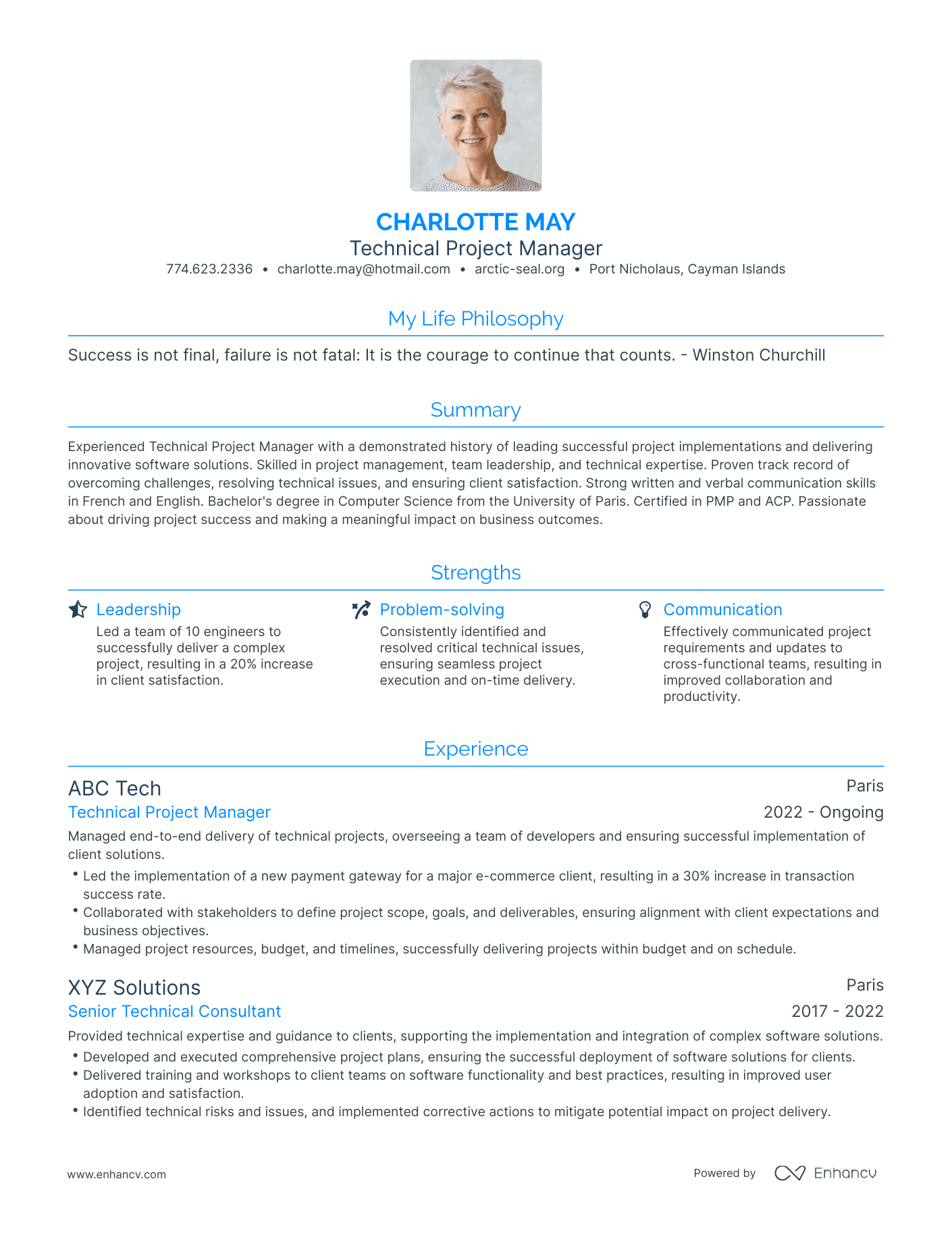 Modern Technical Project Manager Resume Example