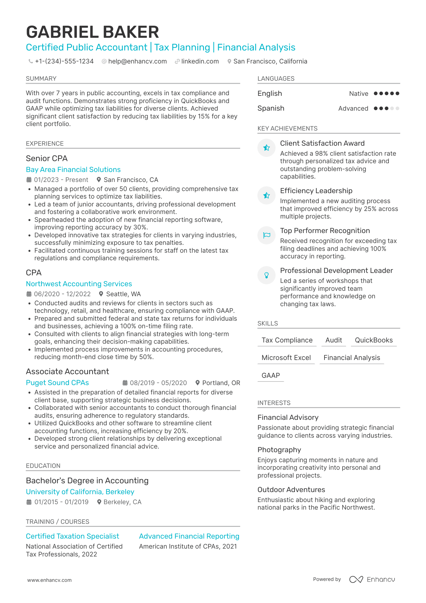 CPA resume example
