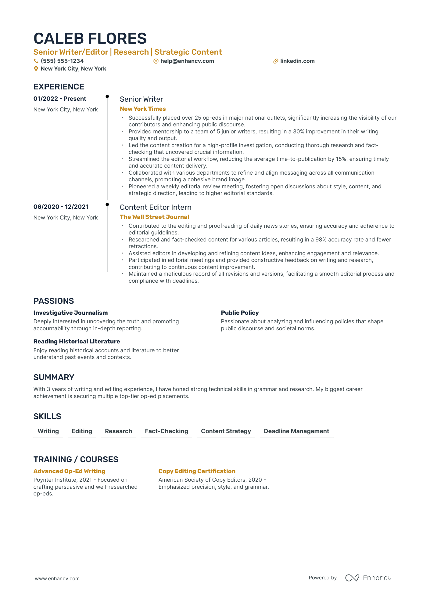 Senior Copy Editor resume example