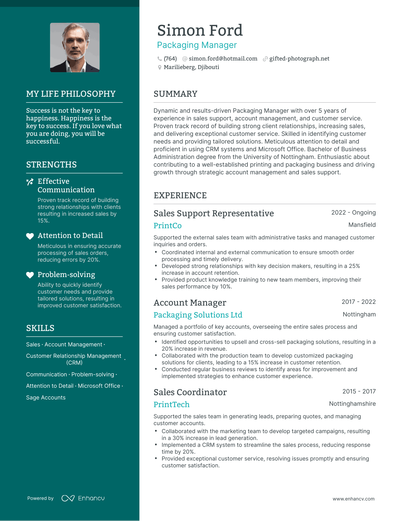 Creative Packaging Manager Resume Example