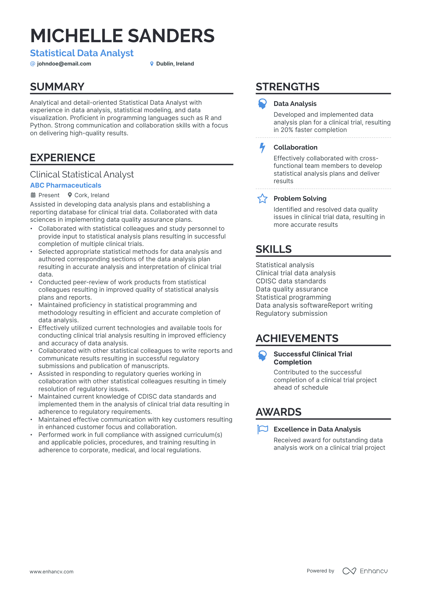 Statistical Data Analyst resume example