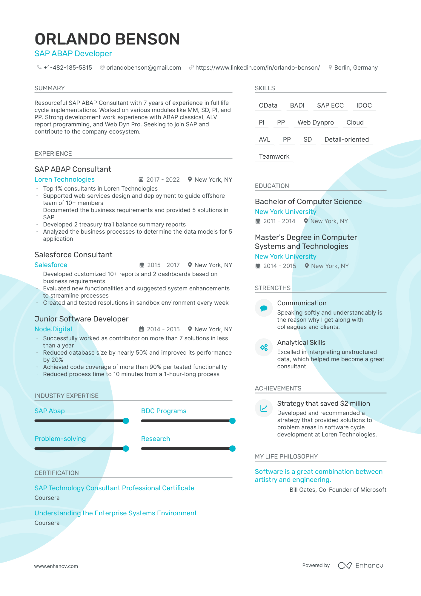 SAP resume example