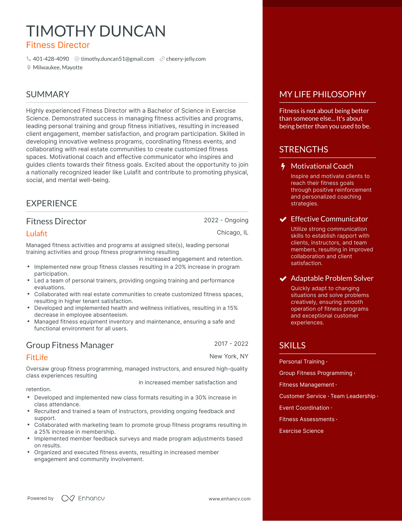 Fitness Director resume example