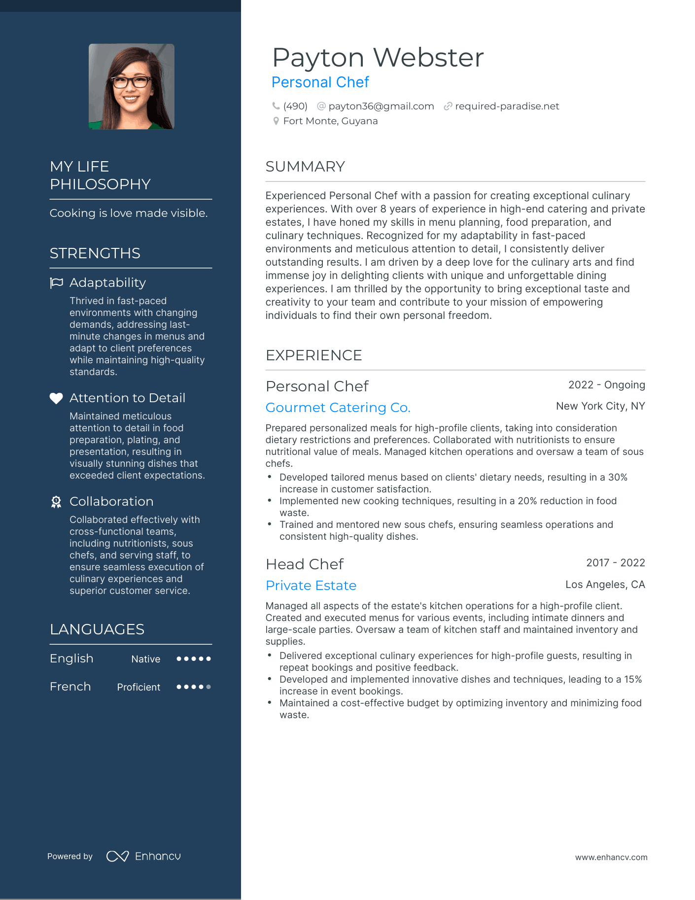 Personal Chef resume example