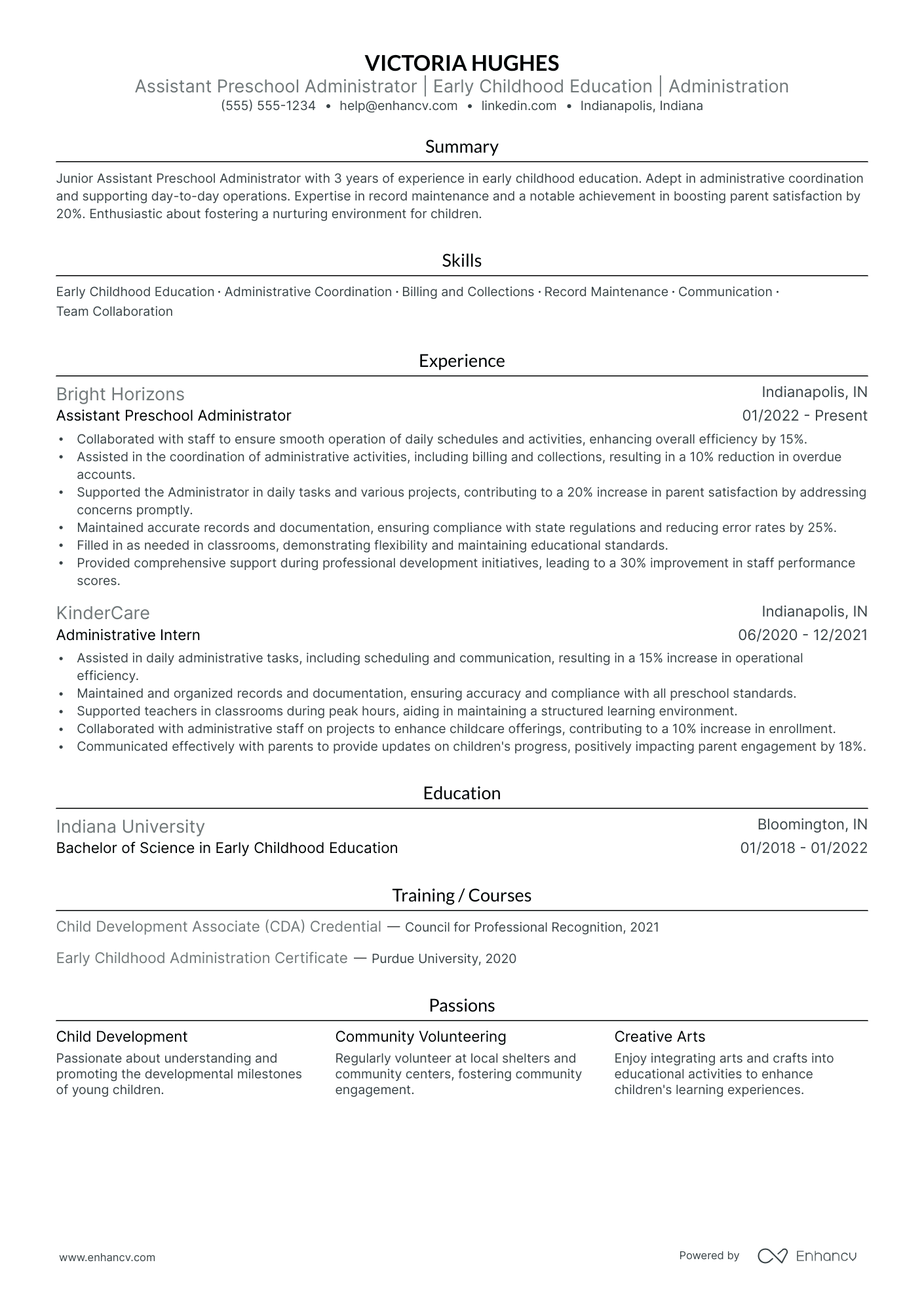 Childcare Administrator resume example