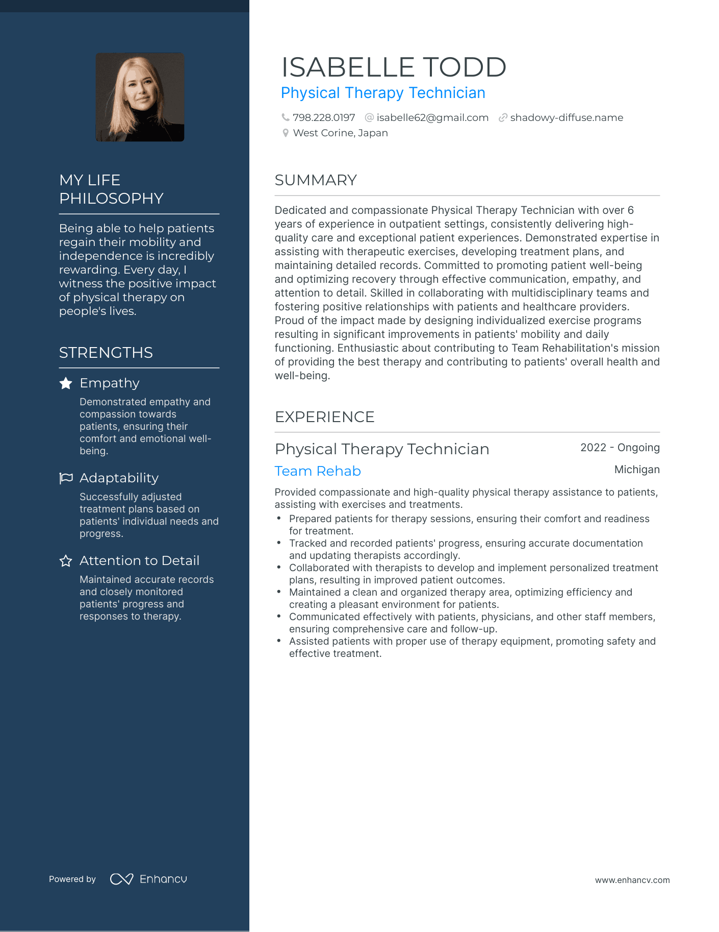 Creative Physical Therapy Technician Resume Example