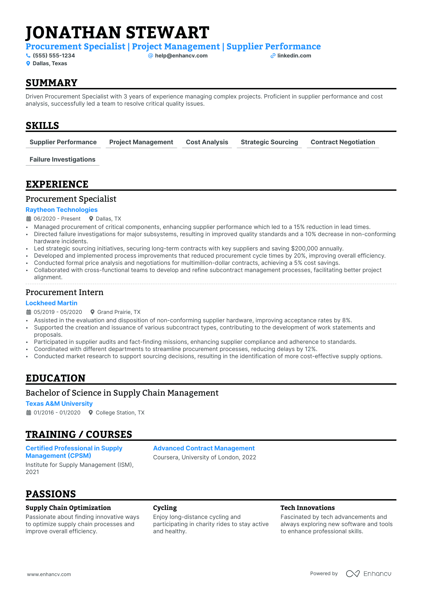 Senior Procurement Specialist resume example