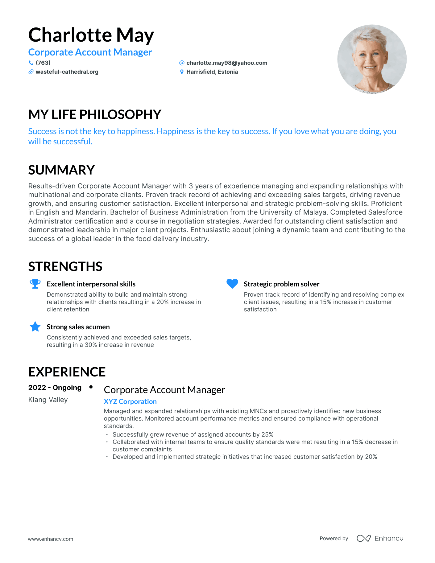 Creative Corporate Account Manager Resume Example