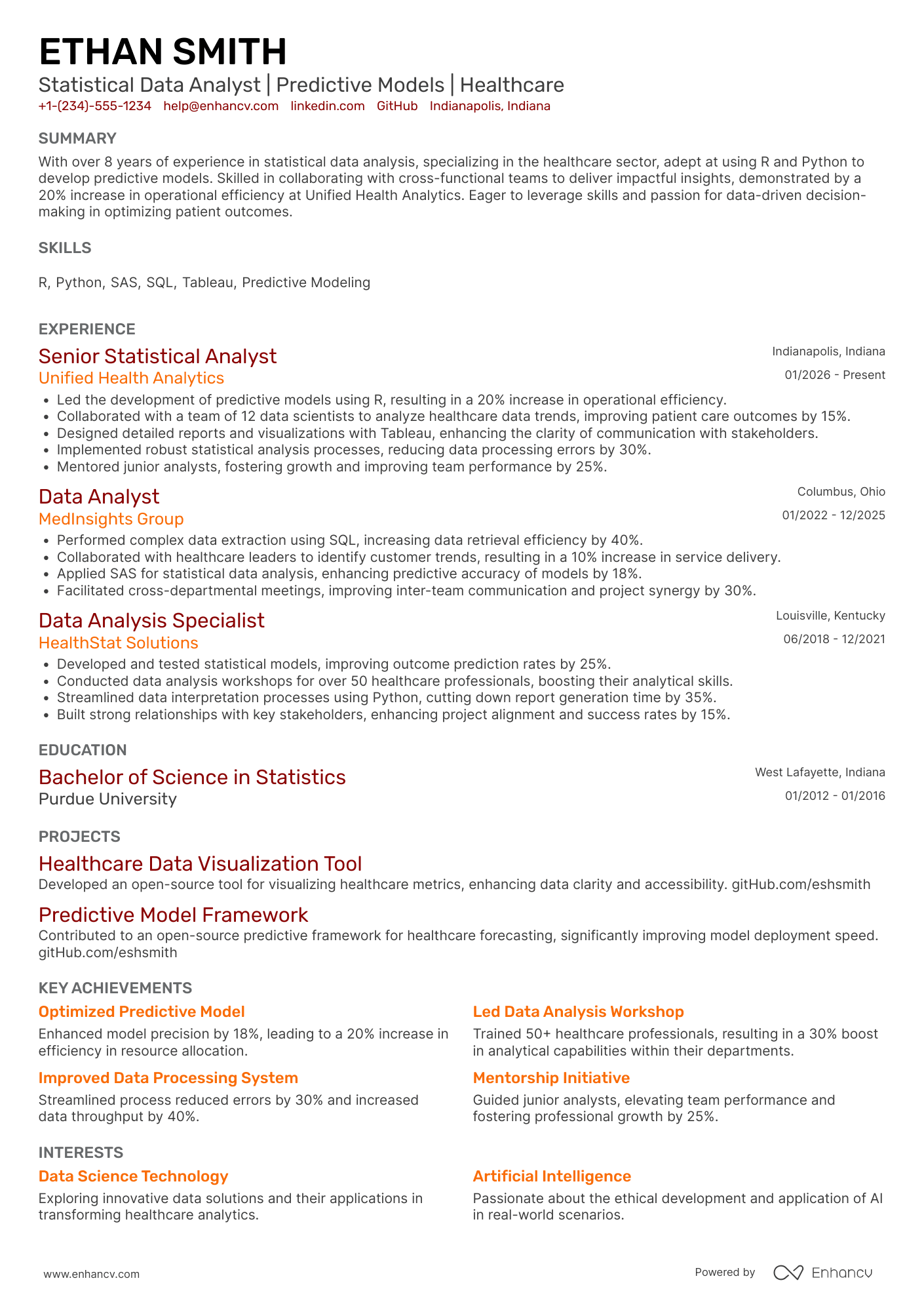 Statistical Data Analyst resume example