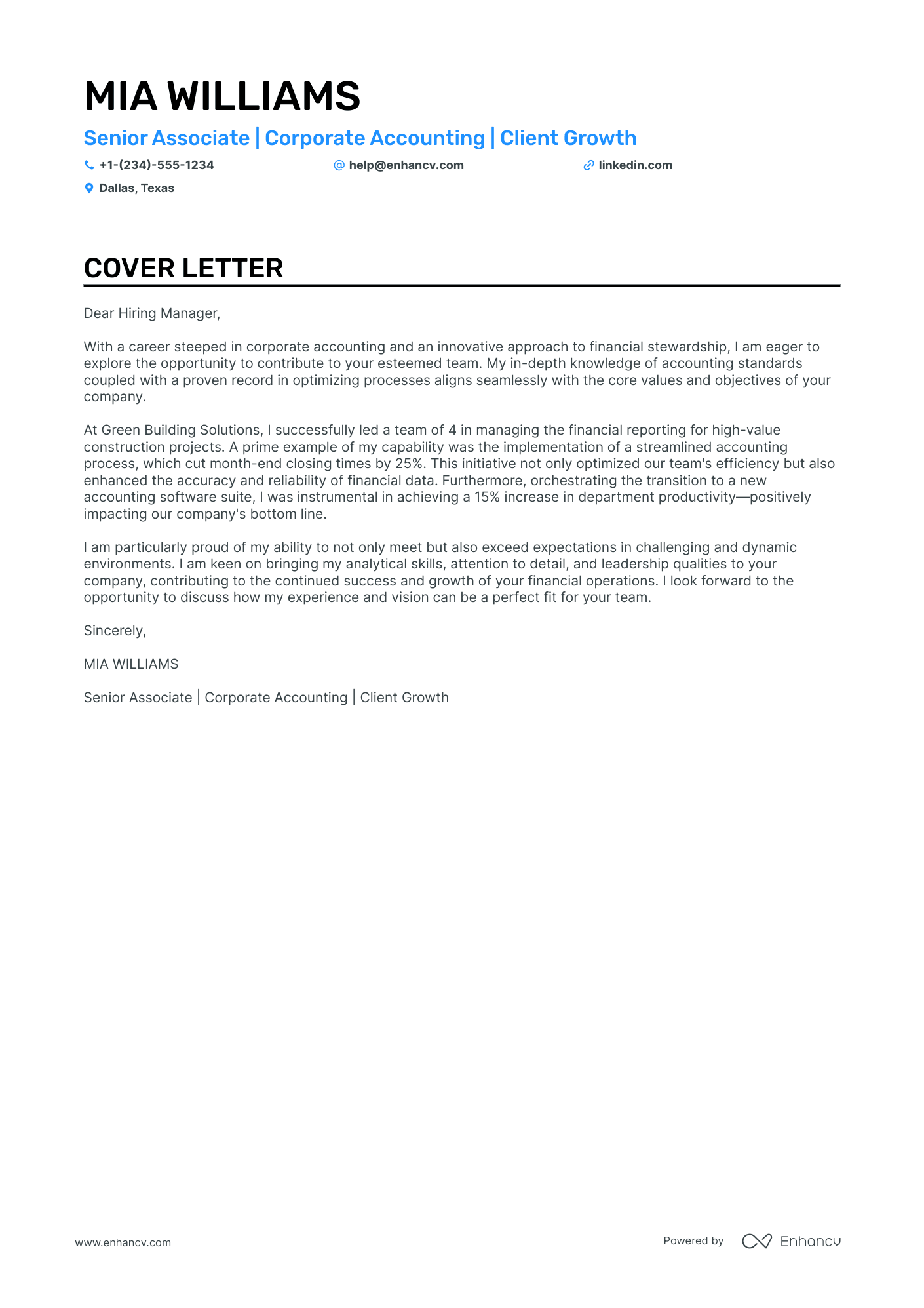Corporate Accounting cover letter