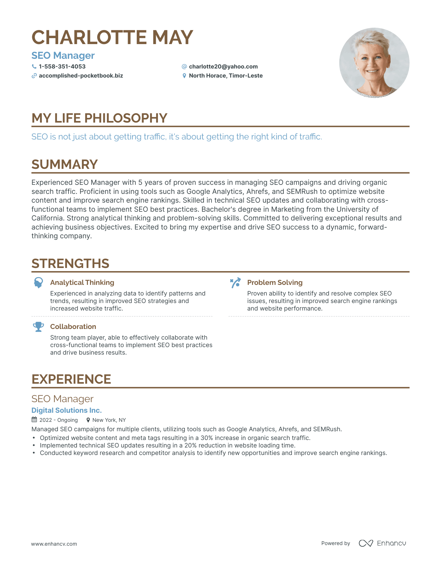 Creative SEO Manager Resume Example