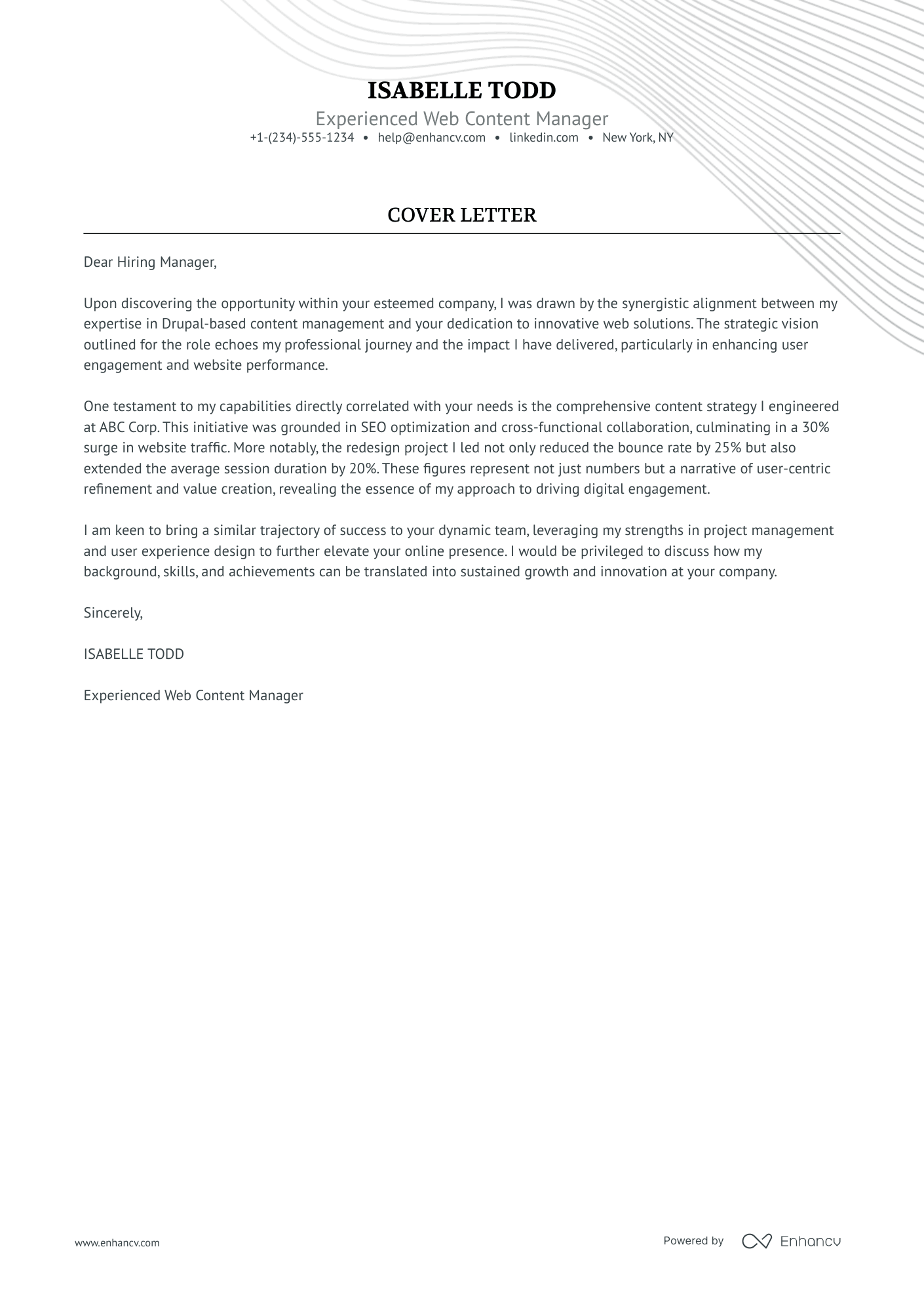 Web Content Manager cover letter