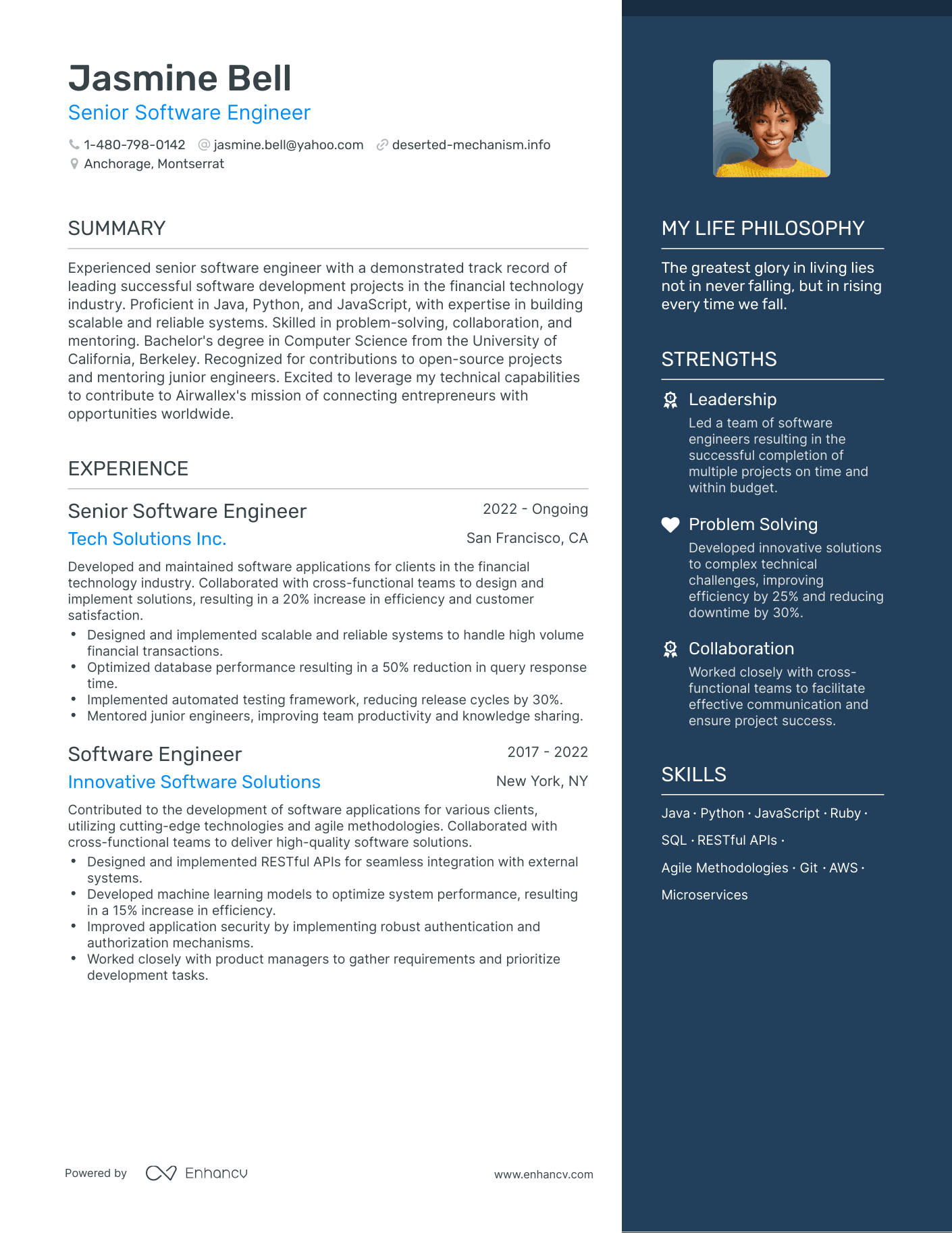 Senior Software Engineer resume example