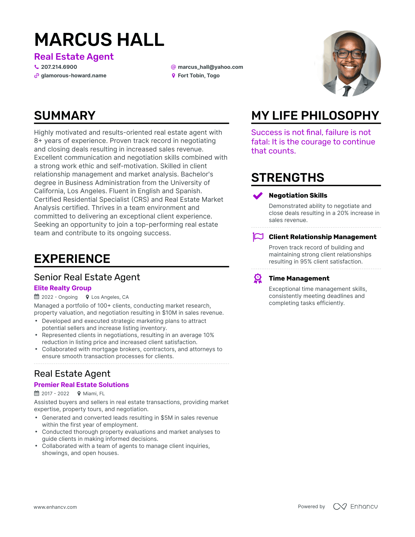 Modern Real Estate Agent Resume Example