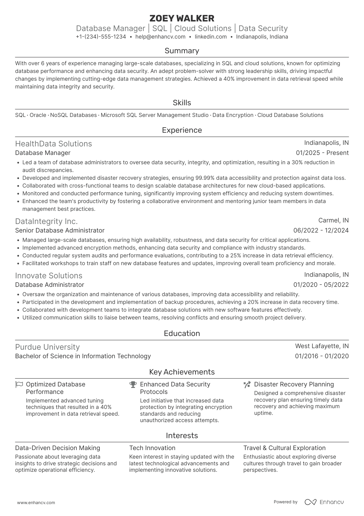 Database Manager resume example