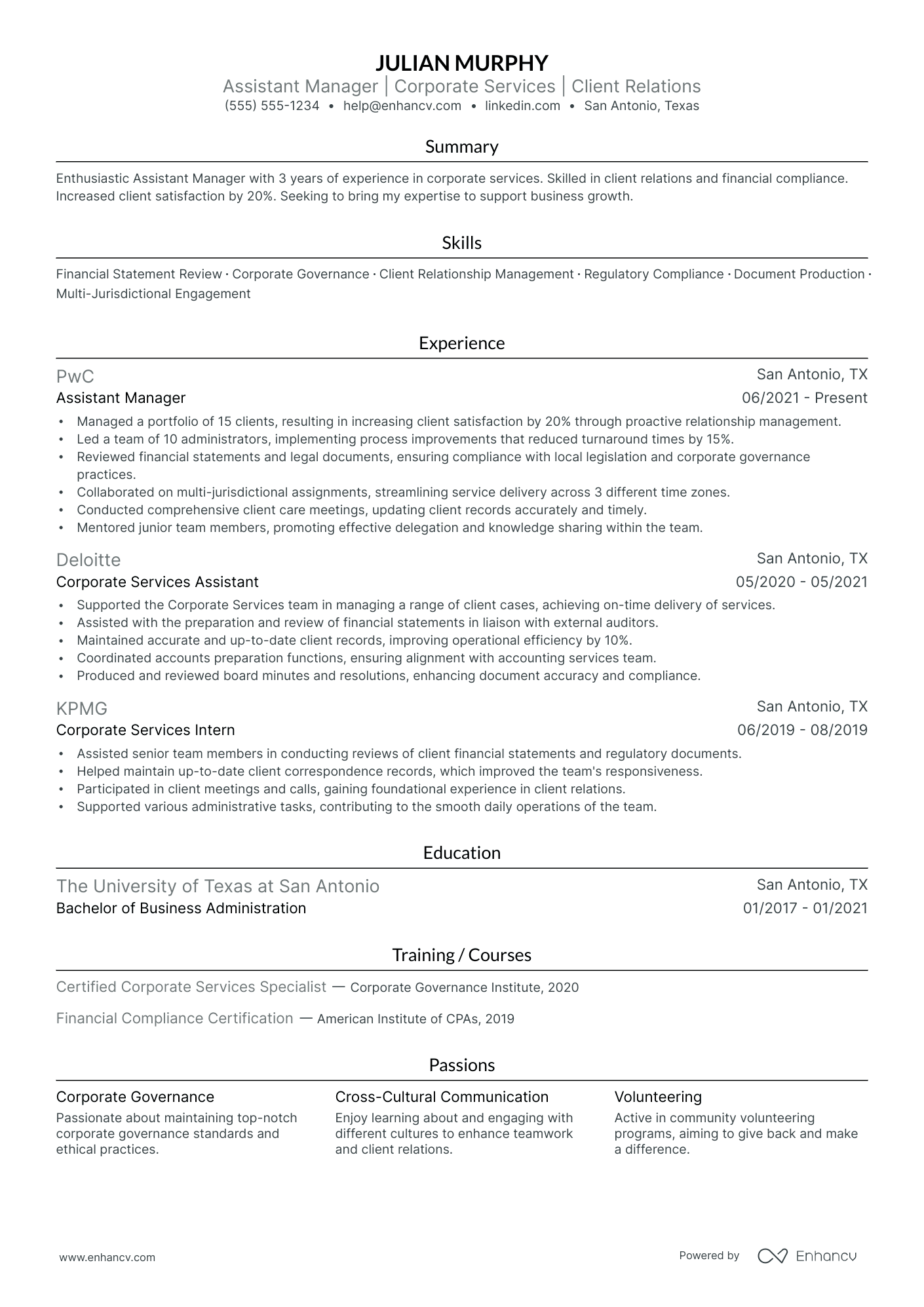 Corporate Revenue Manager resume example