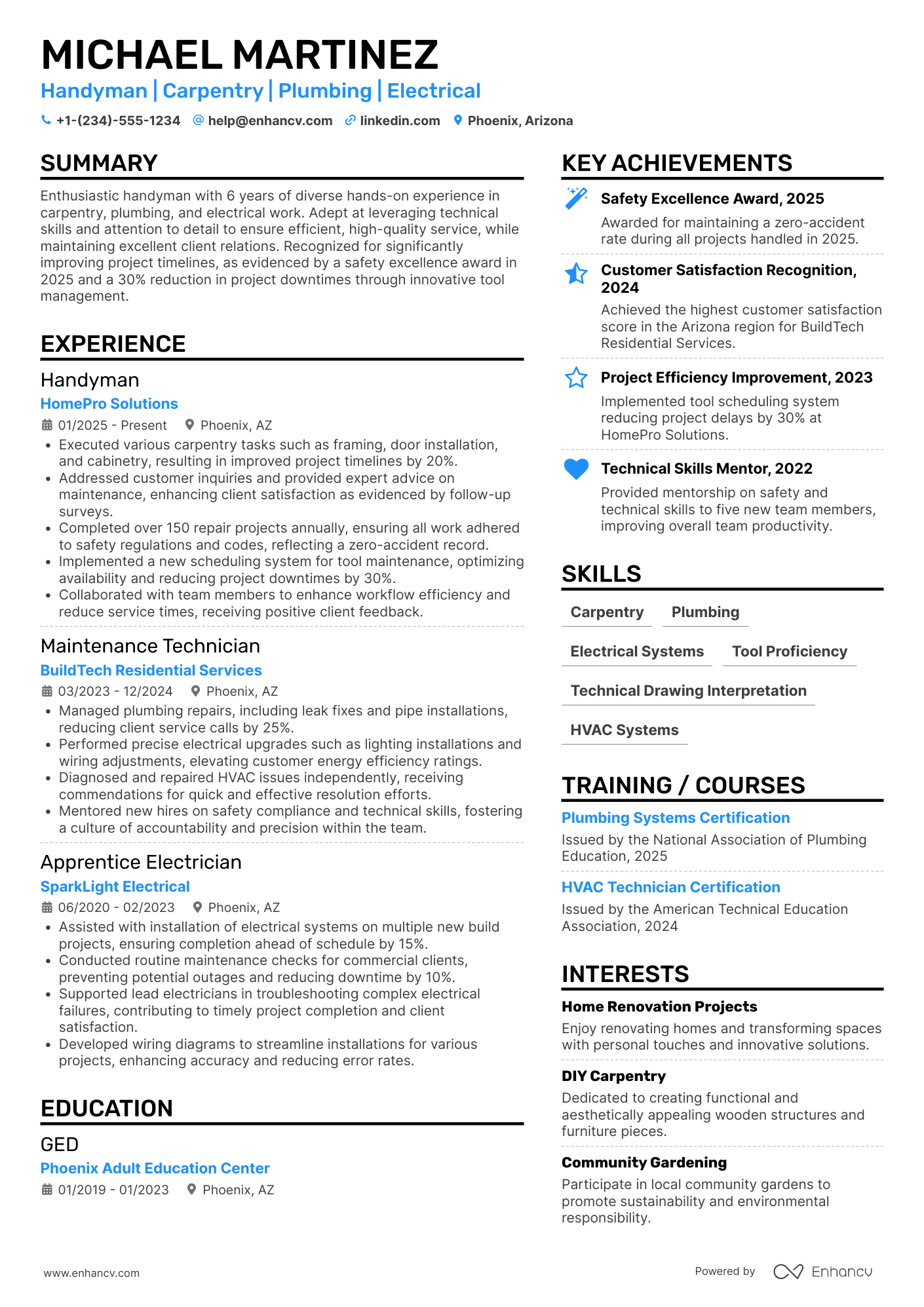 Handyman resume example