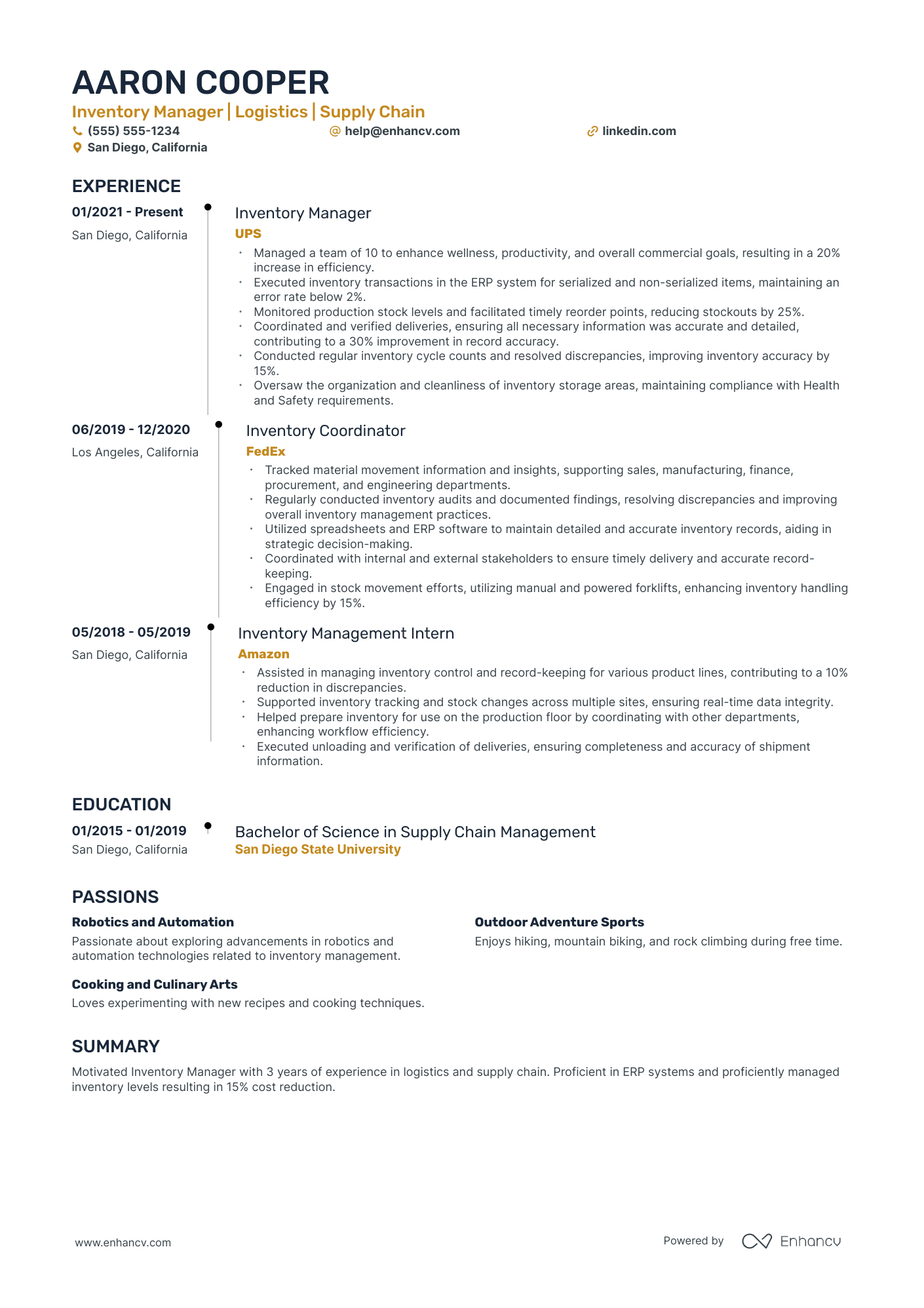 Inventory Systems Manager resume example