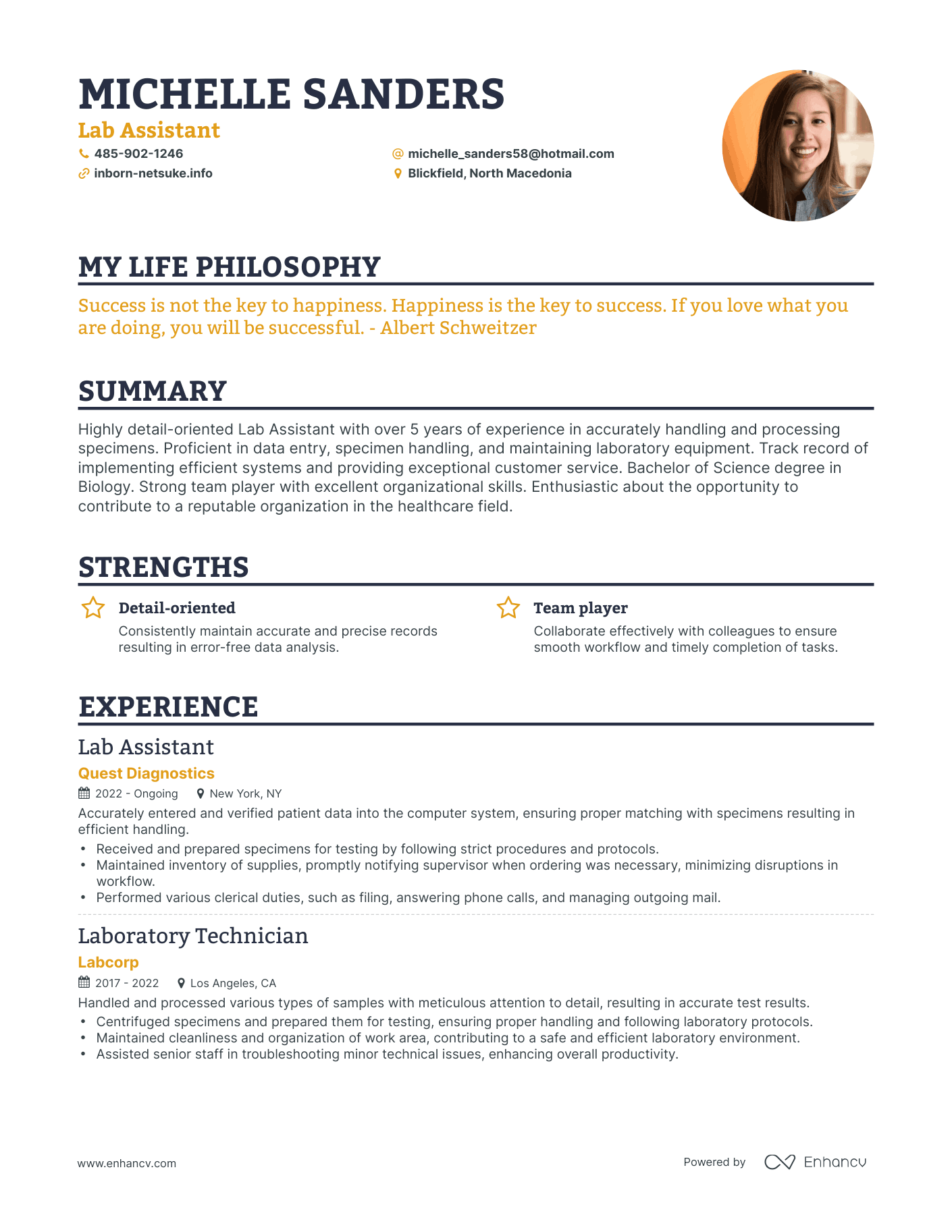 Creative Lab Assistant Resume Example