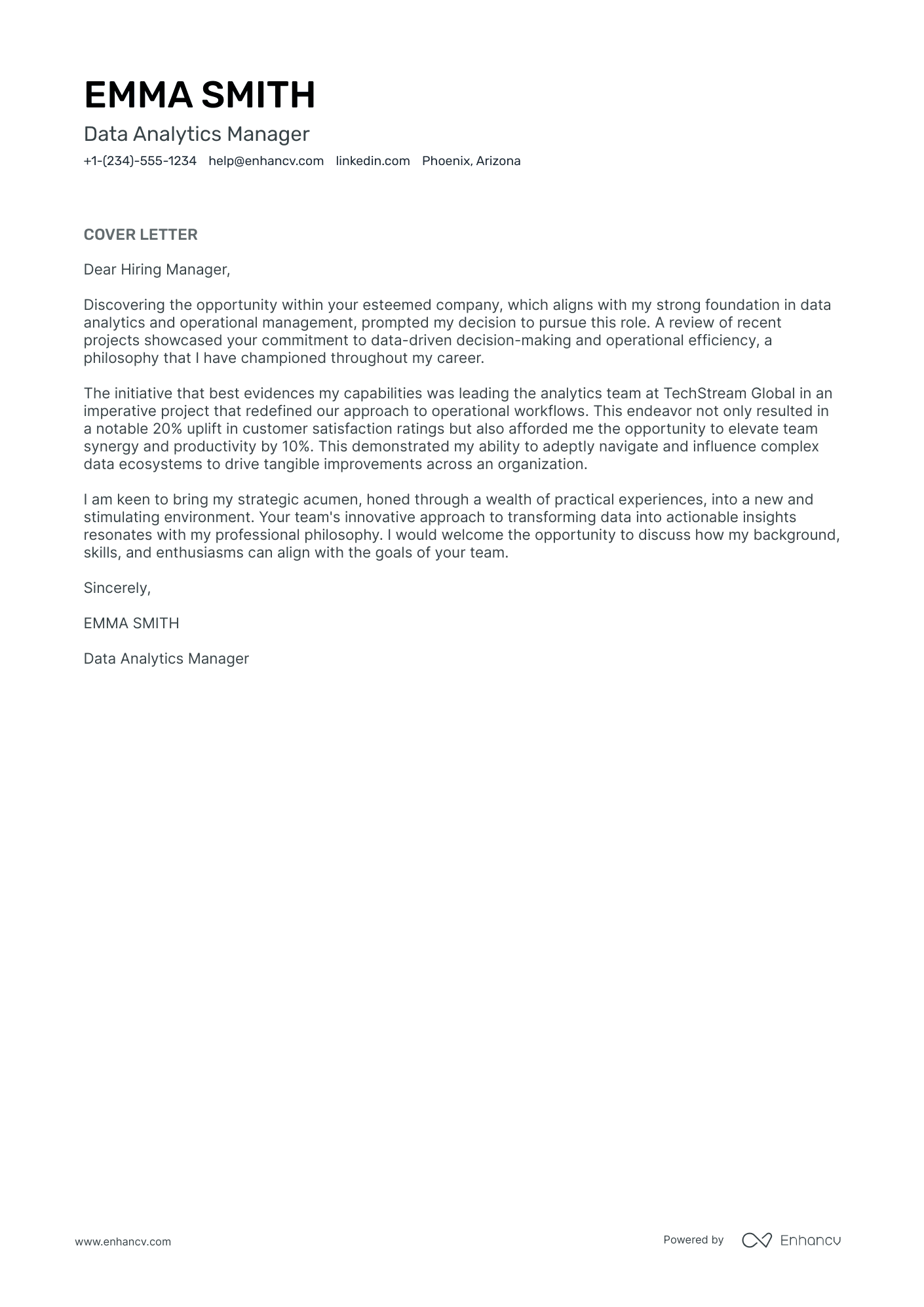 Analytics Manager cover letter