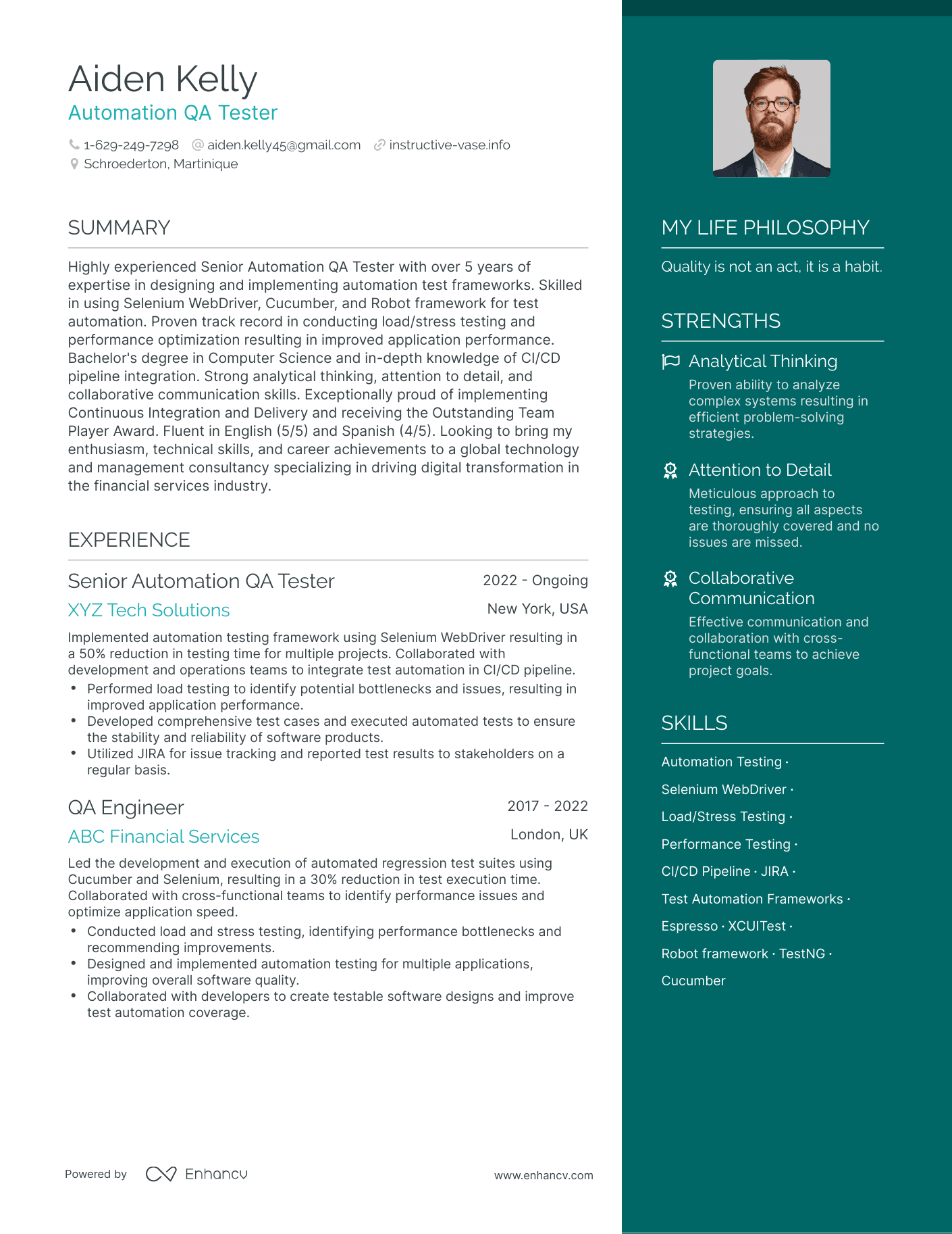Automation QA Tester resume example