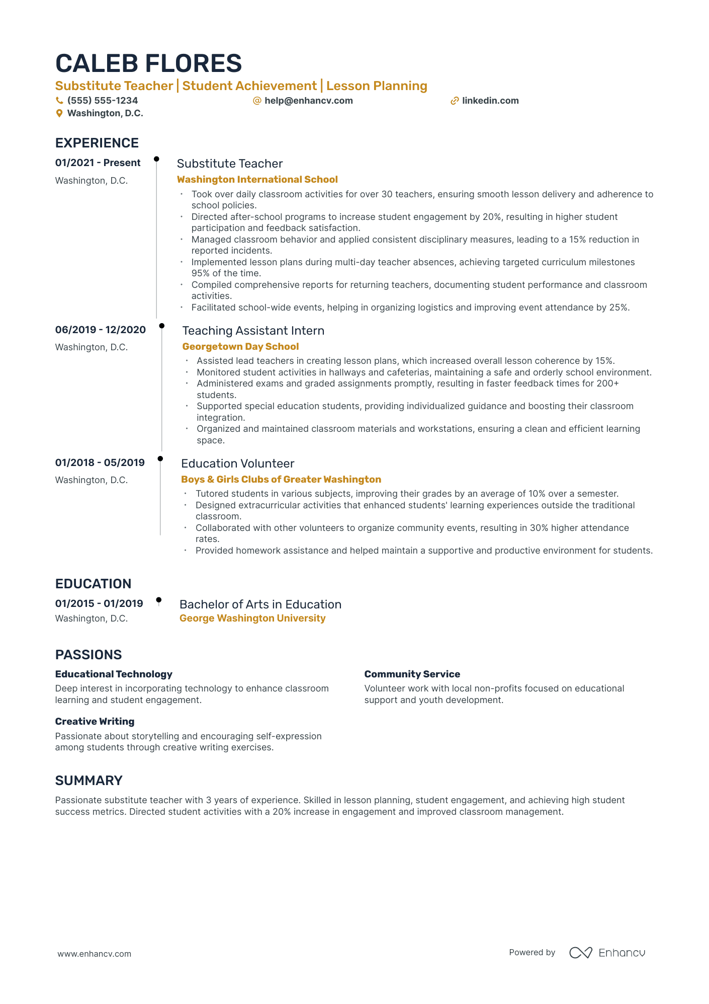 Substitute High School Teacher resume example