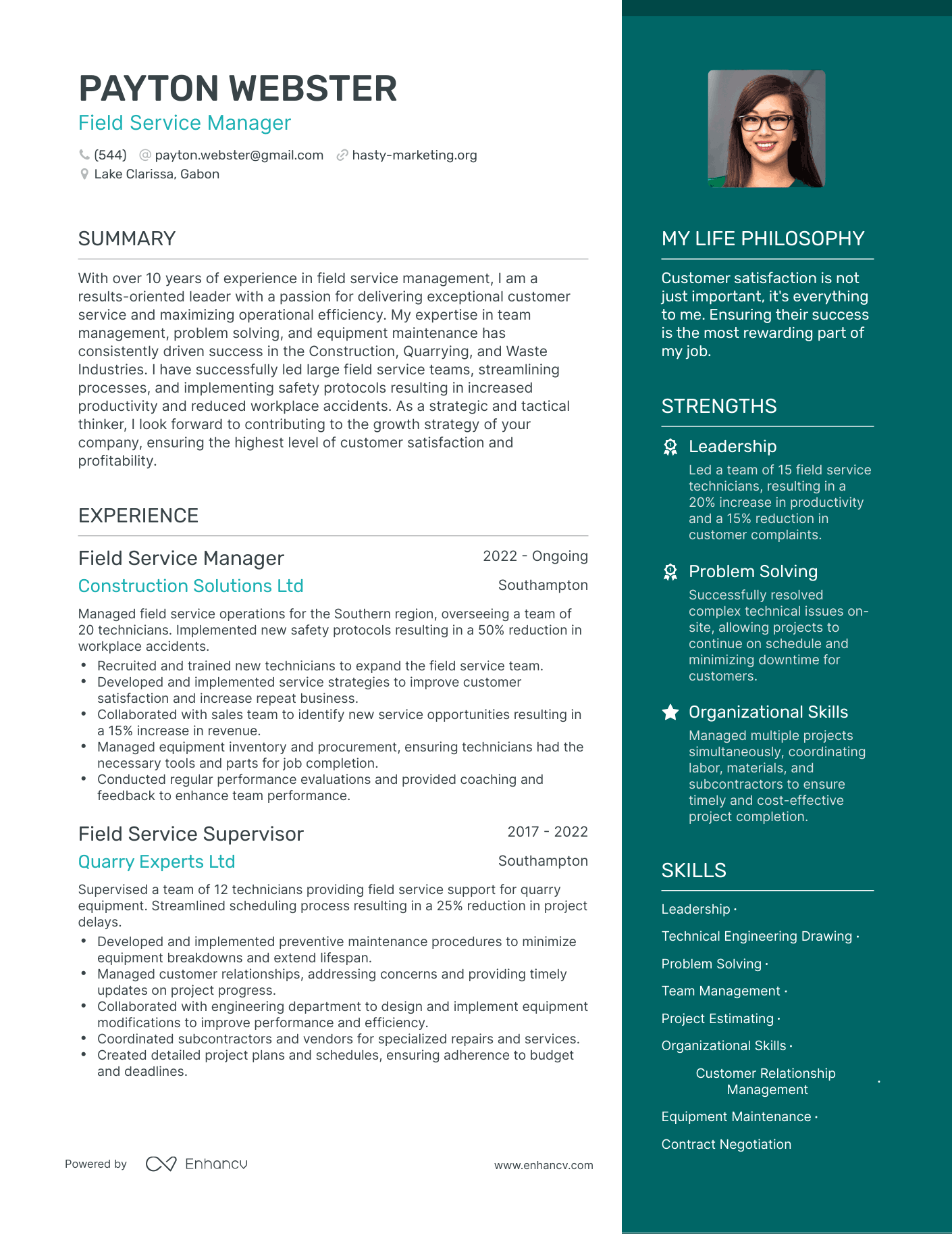 Modern Field Service Manager Resume Example