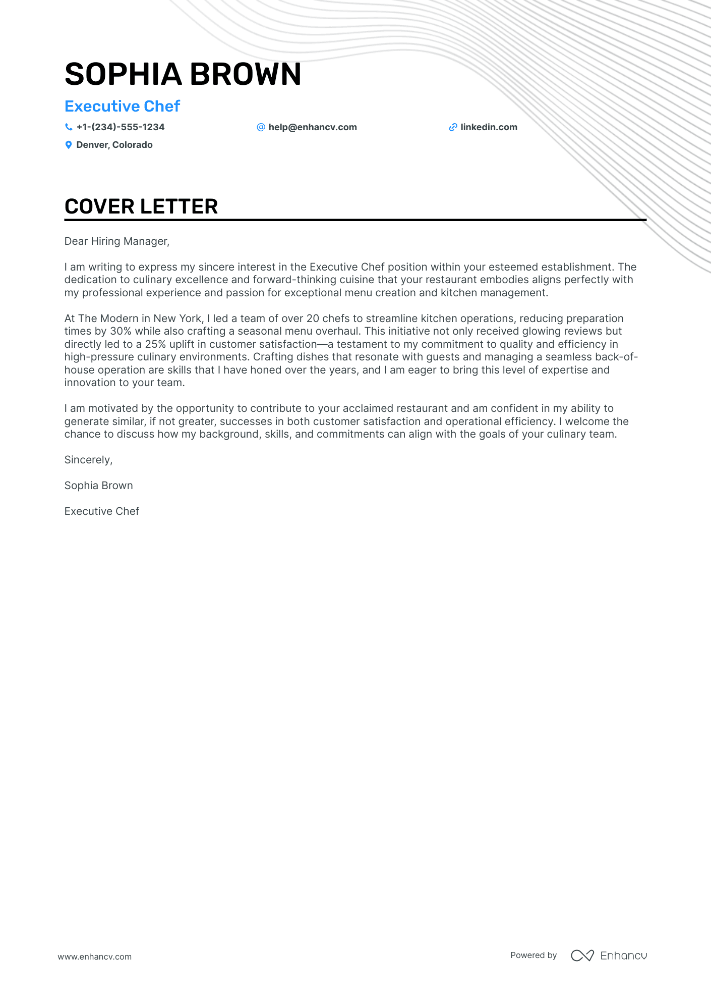 Culinary cover letter