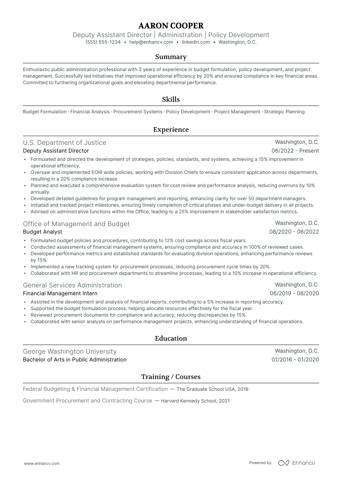 Deputy Finance Director resume example