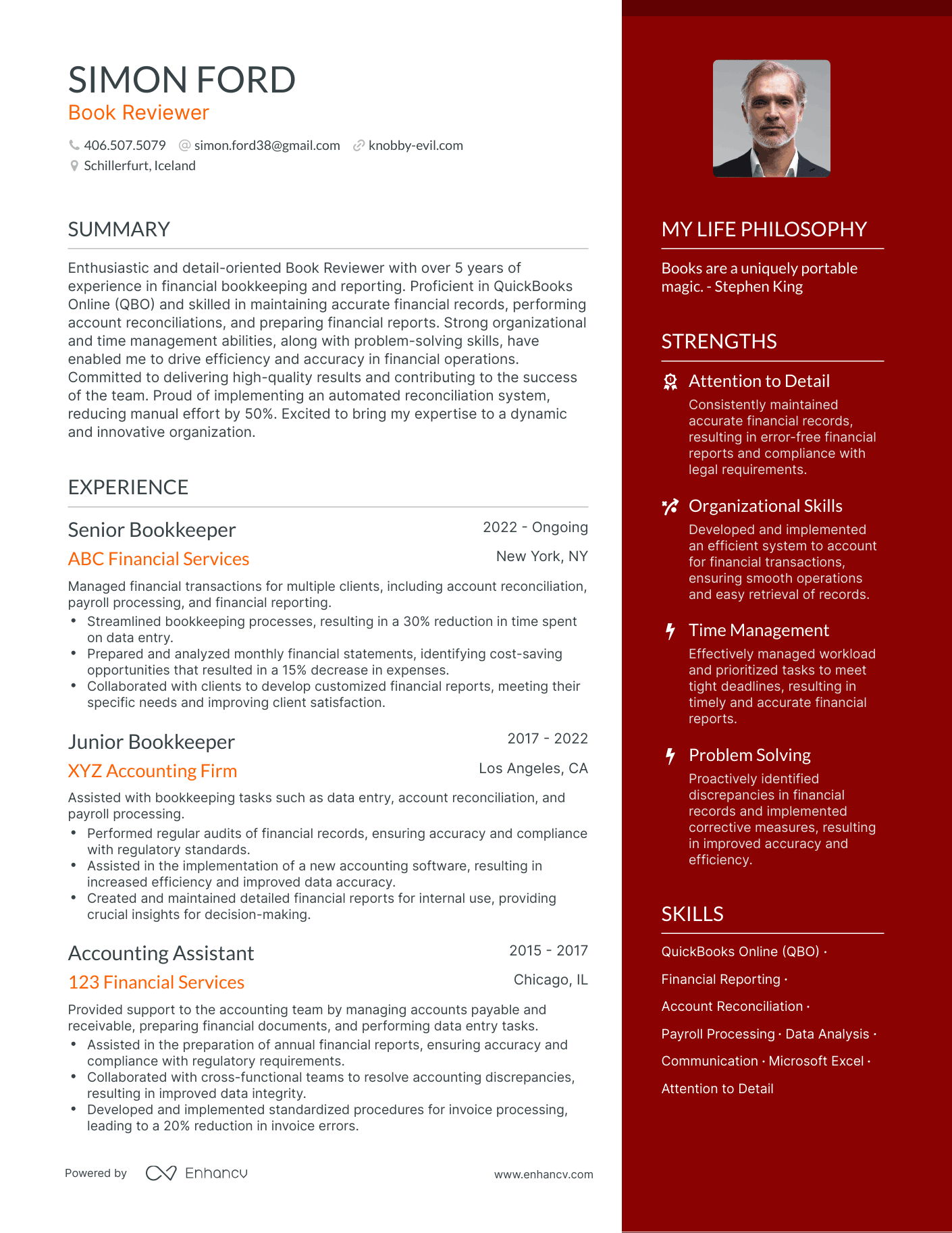 Book Reviewer resume example