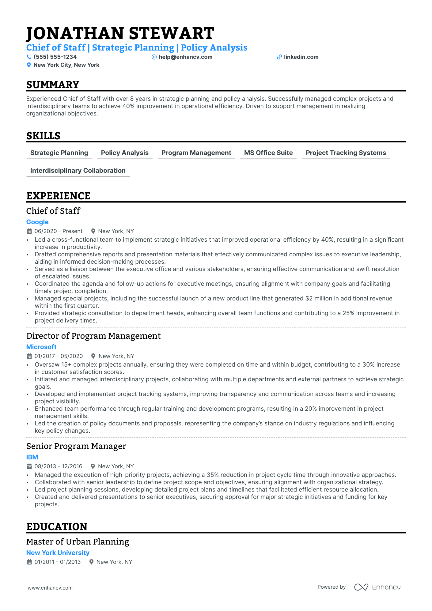 Junior Chief of Staff resume example