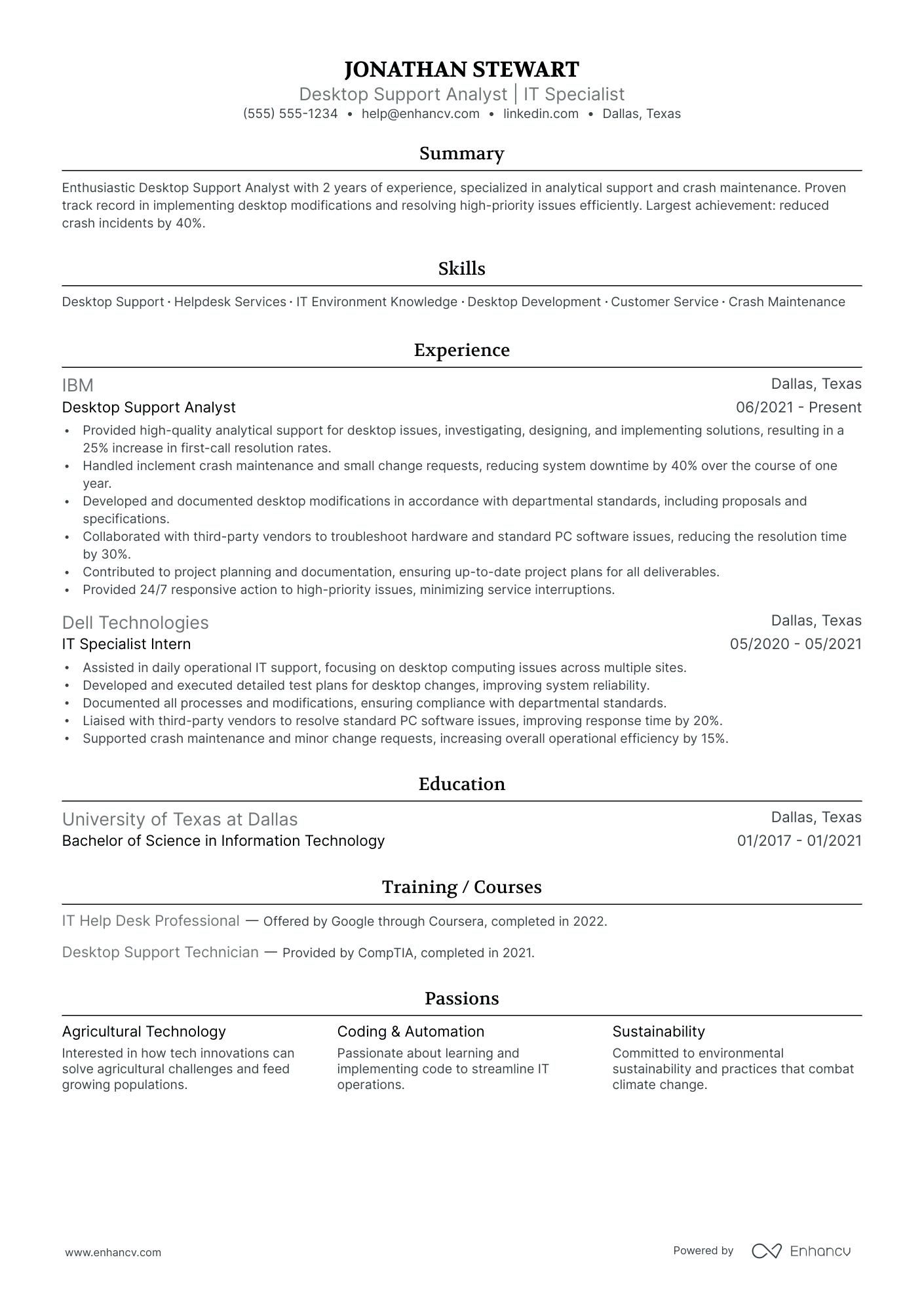 Desktop Support resume example