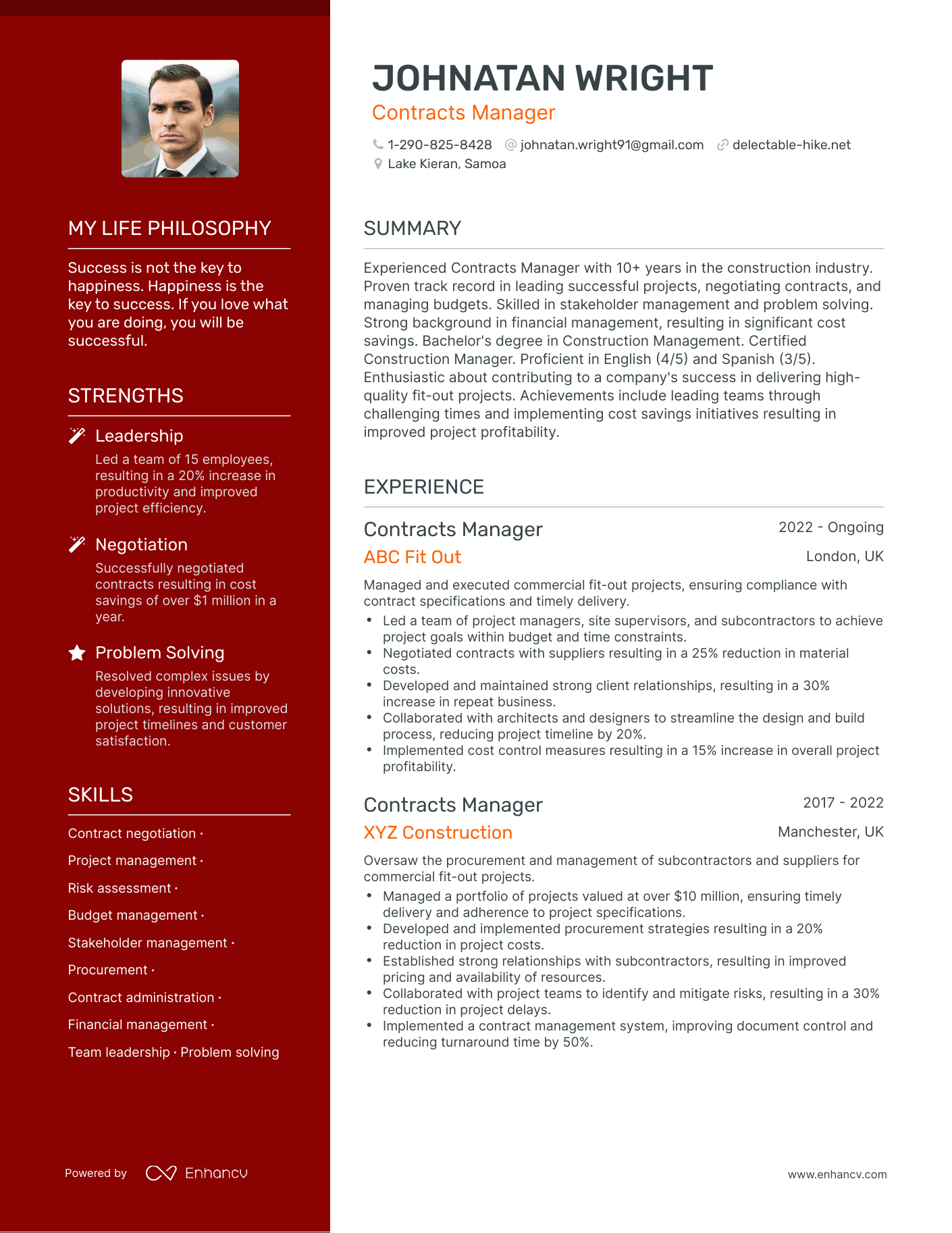 Contracts Manager resume example