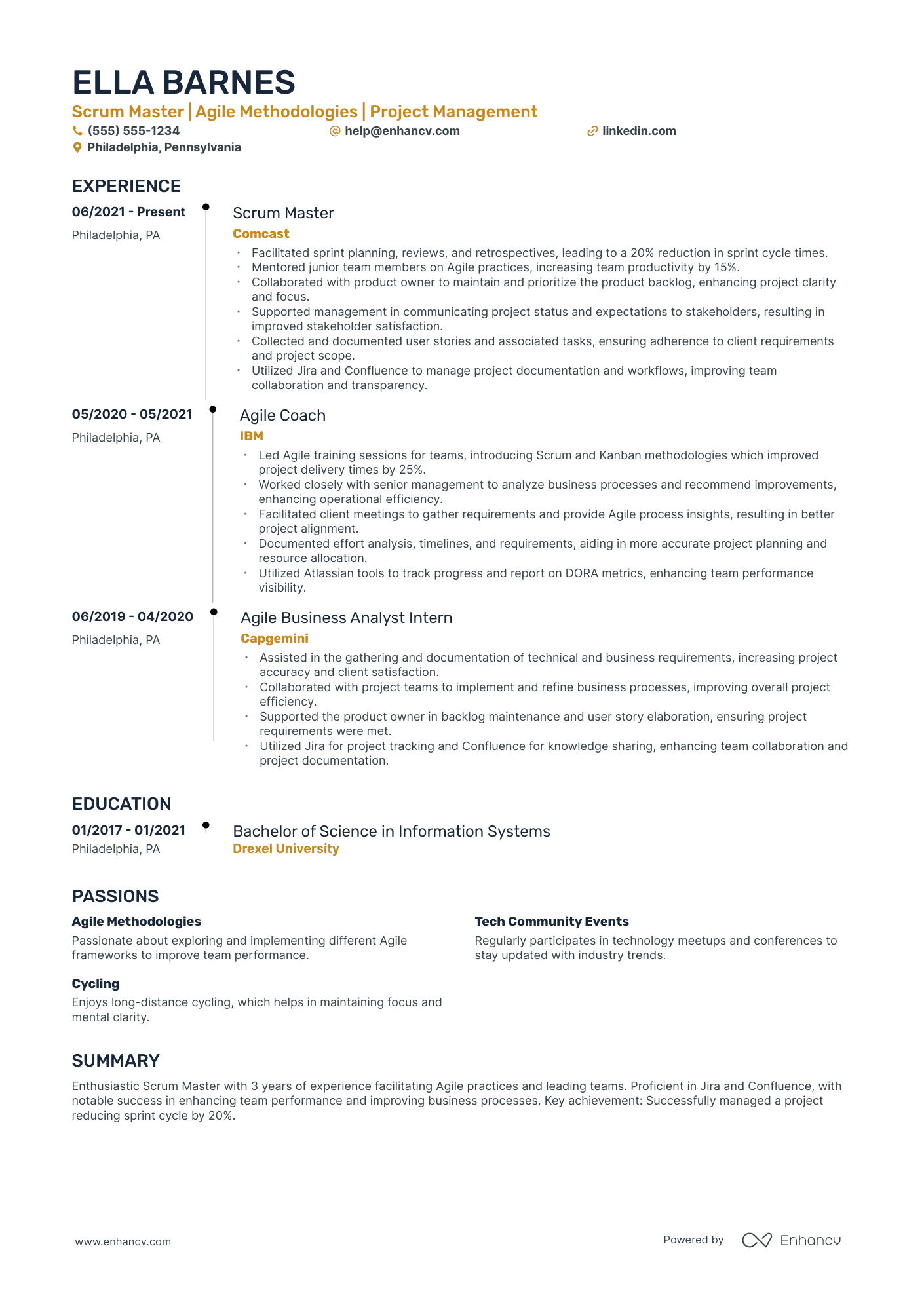 Lead Scrum Master resume example