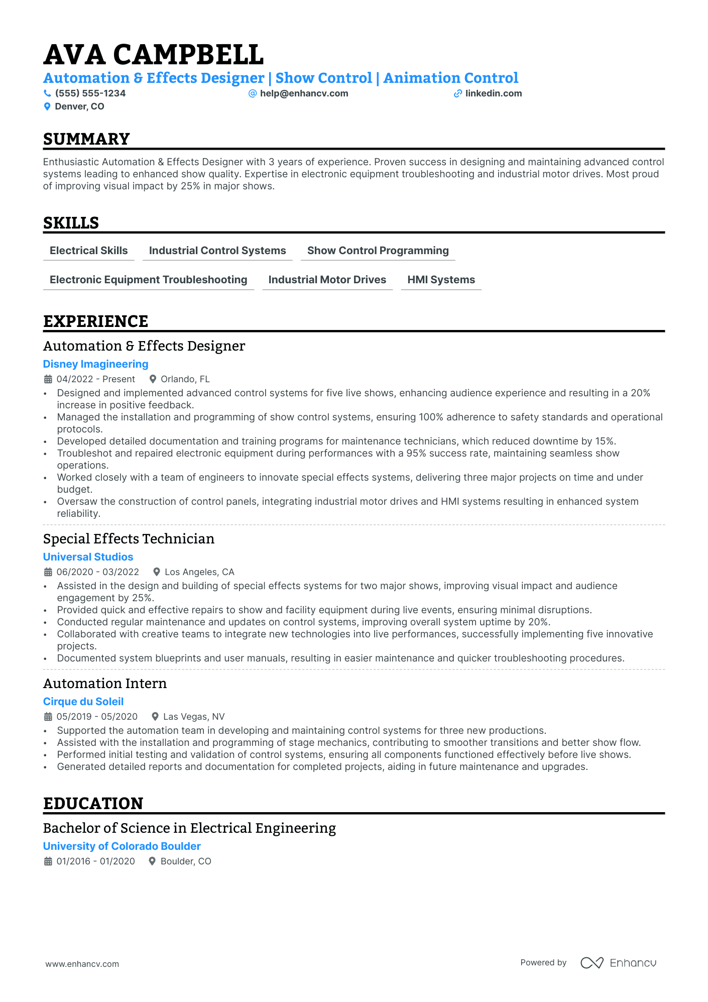 Sound Effects Designer resume example