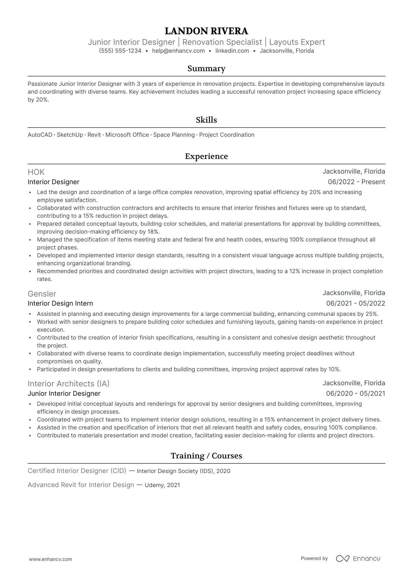 Corporate Interior Designer resume example