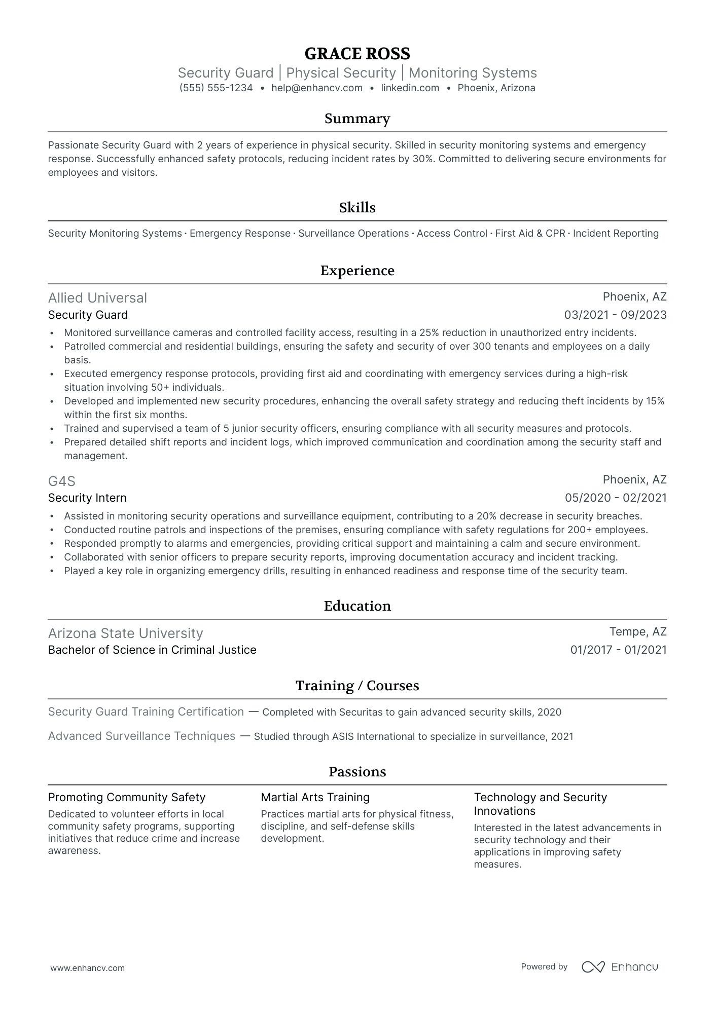 Bank Security Guard resume example