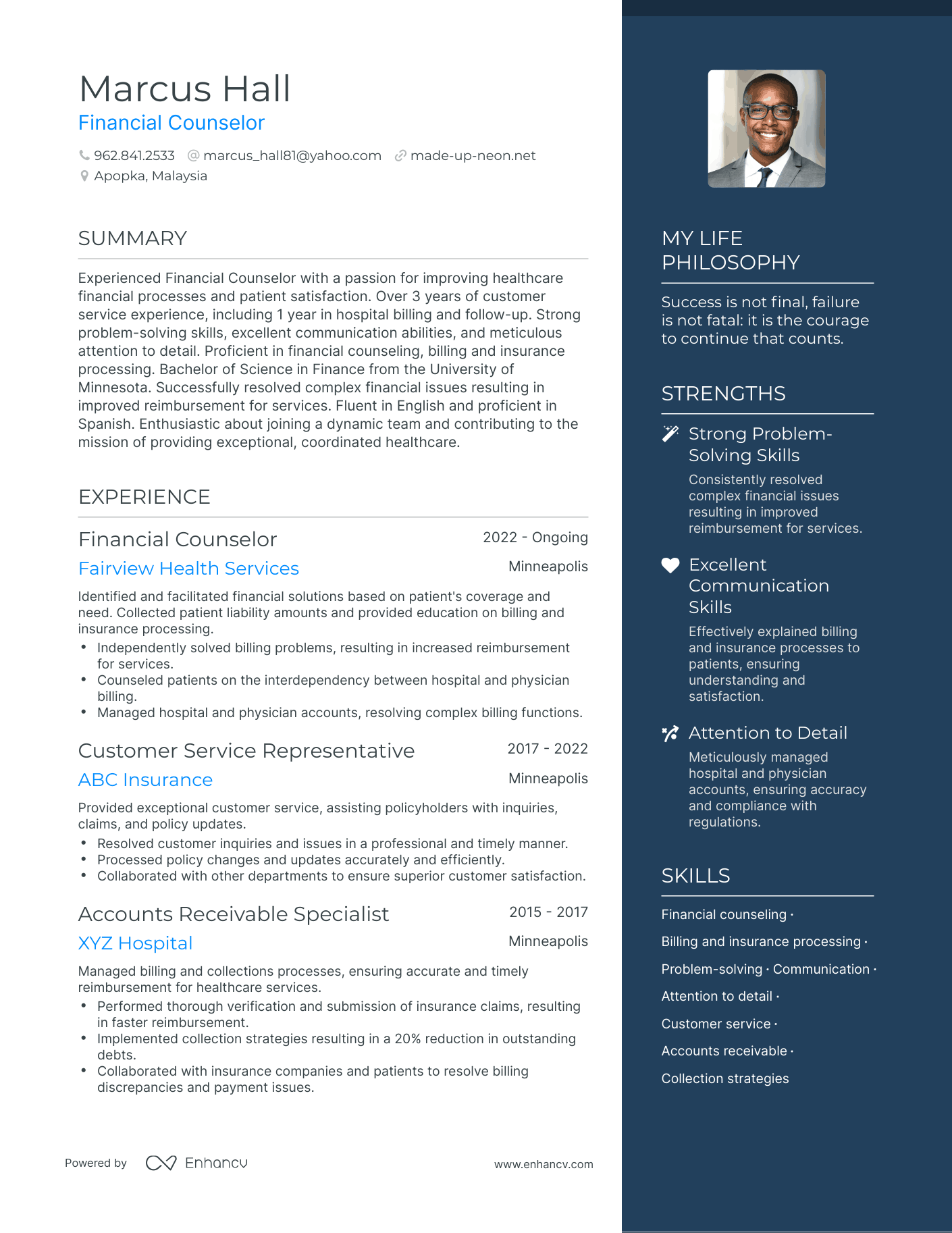 Modern Financial Counselor Resume Example