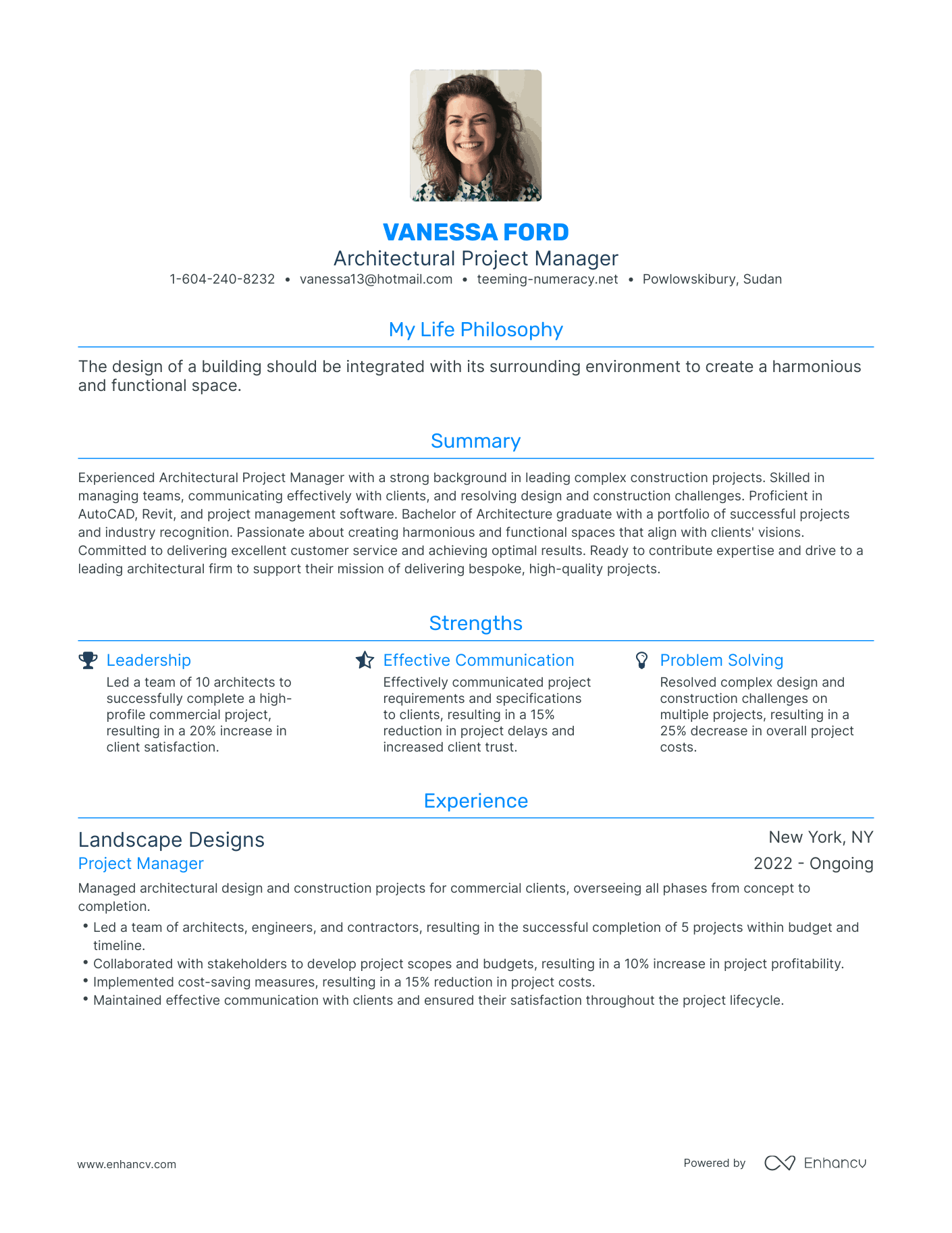 Modern Architectural Project Manager Resume Example