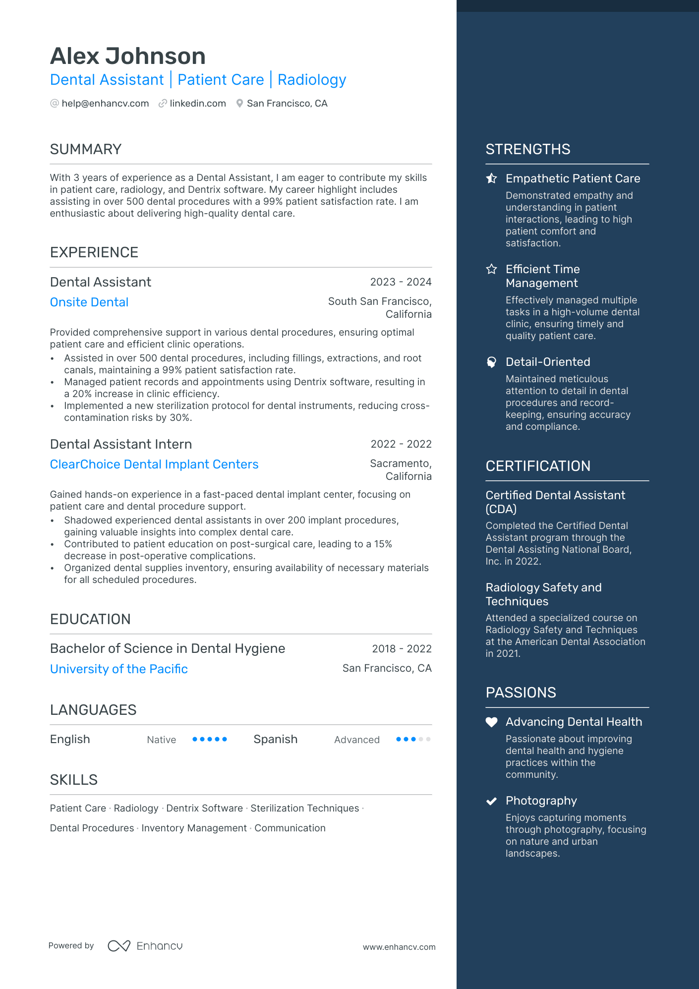 Dental Assistant resume example