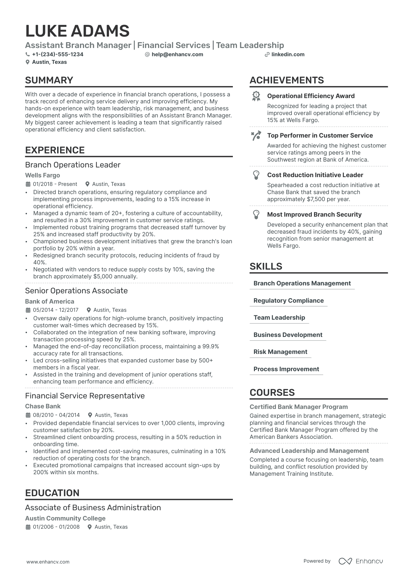 Assistant Branch Manager resume example